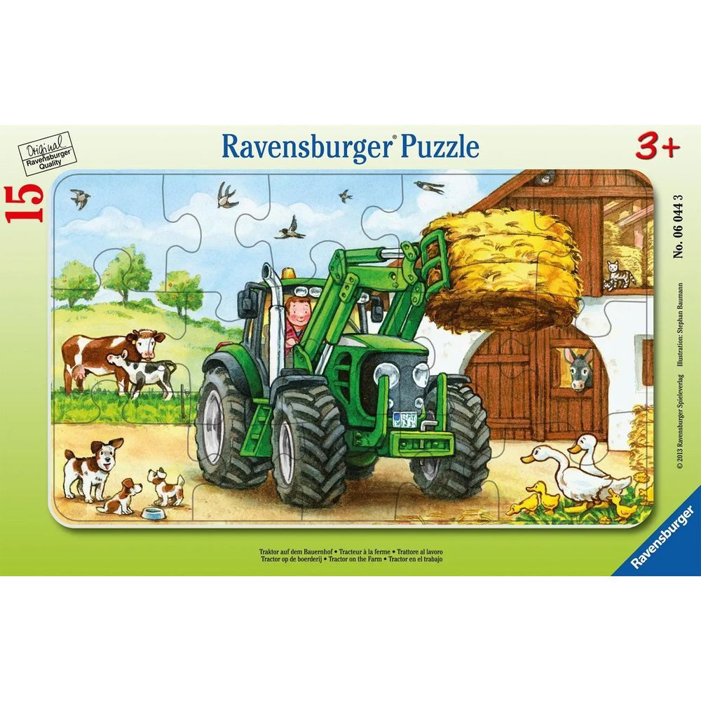 Ravensburger Puzzle Traktor auf dem Bauernhof. Rahmenpuzzle 15 Teile, 15 Puzzleteile