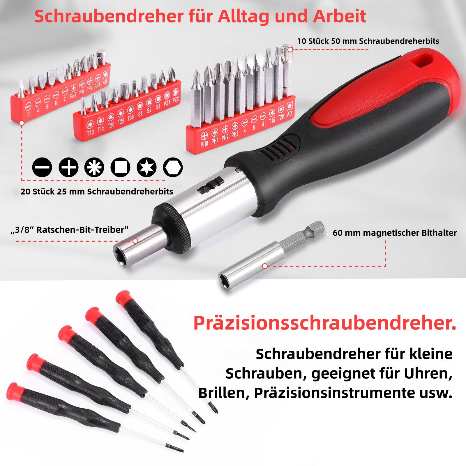 TLGREEN Werkzeugset Haushaltskoffer, (198-tlg., Schraubendreher-Set, Heim-Werkzeugkasten, Auto-Reparatur-Werkzeug), Universeller Kompletter Tragbarer Werkzeugkasten