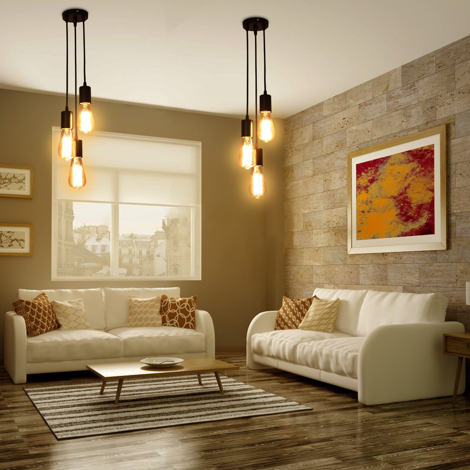 Sunicol LED Pendelleuchte 3-Lichter, E27, DIY Modern Industrial Schlafzimmer Pendelleuchte, Vintage für Weiß Retro Hängeleuchte, Restaurant Wohnzimmer Lampe