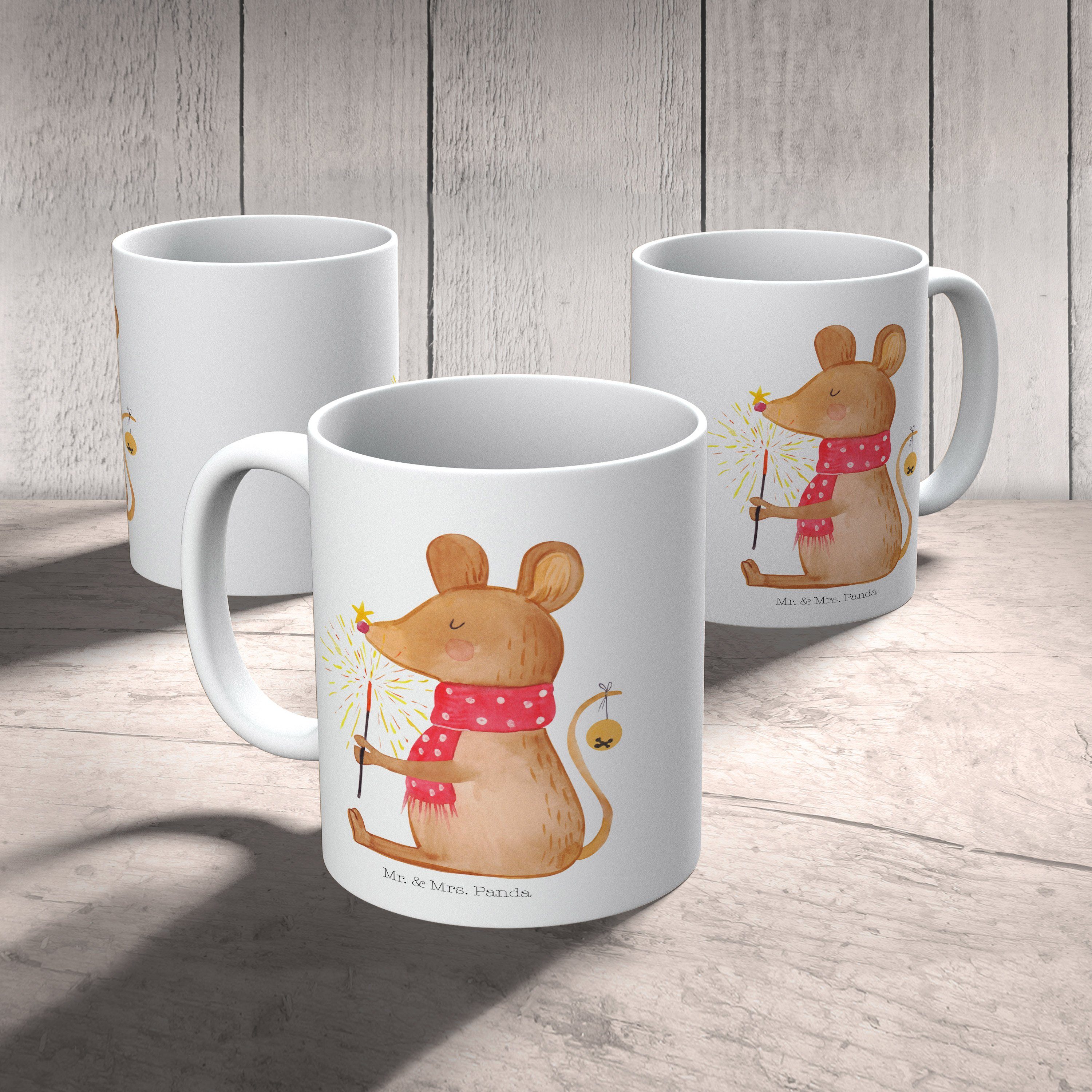 Keramik - Mrs. Geschenk, - Heiligabend, Weihnachtsmaus Weihnach, Weiß Tasse & Mr. Keramiktasse, Panda