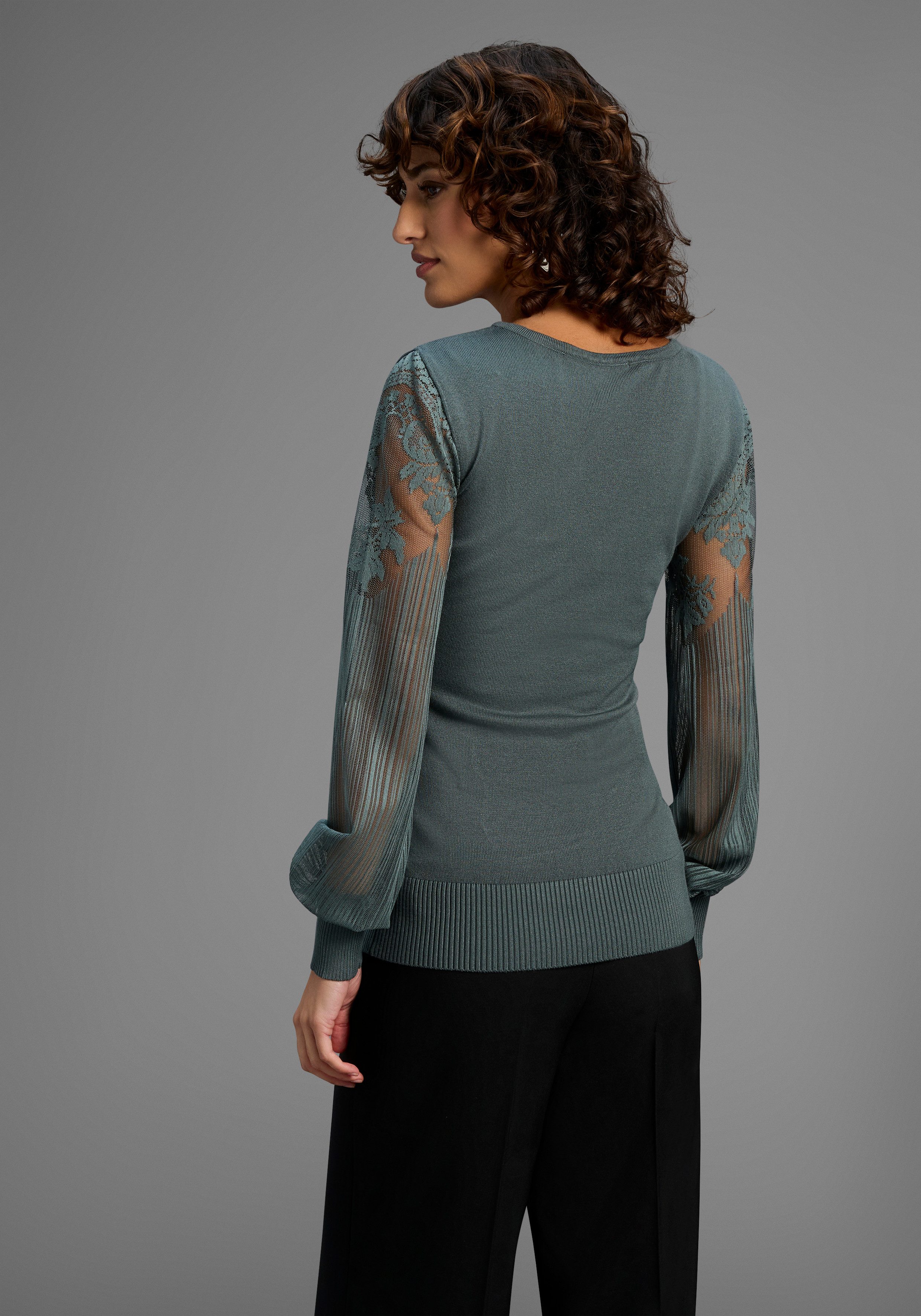 Melrose V-Ausschnitt-Pullover mit Ärmeln aus Spitze günstig online kaufen