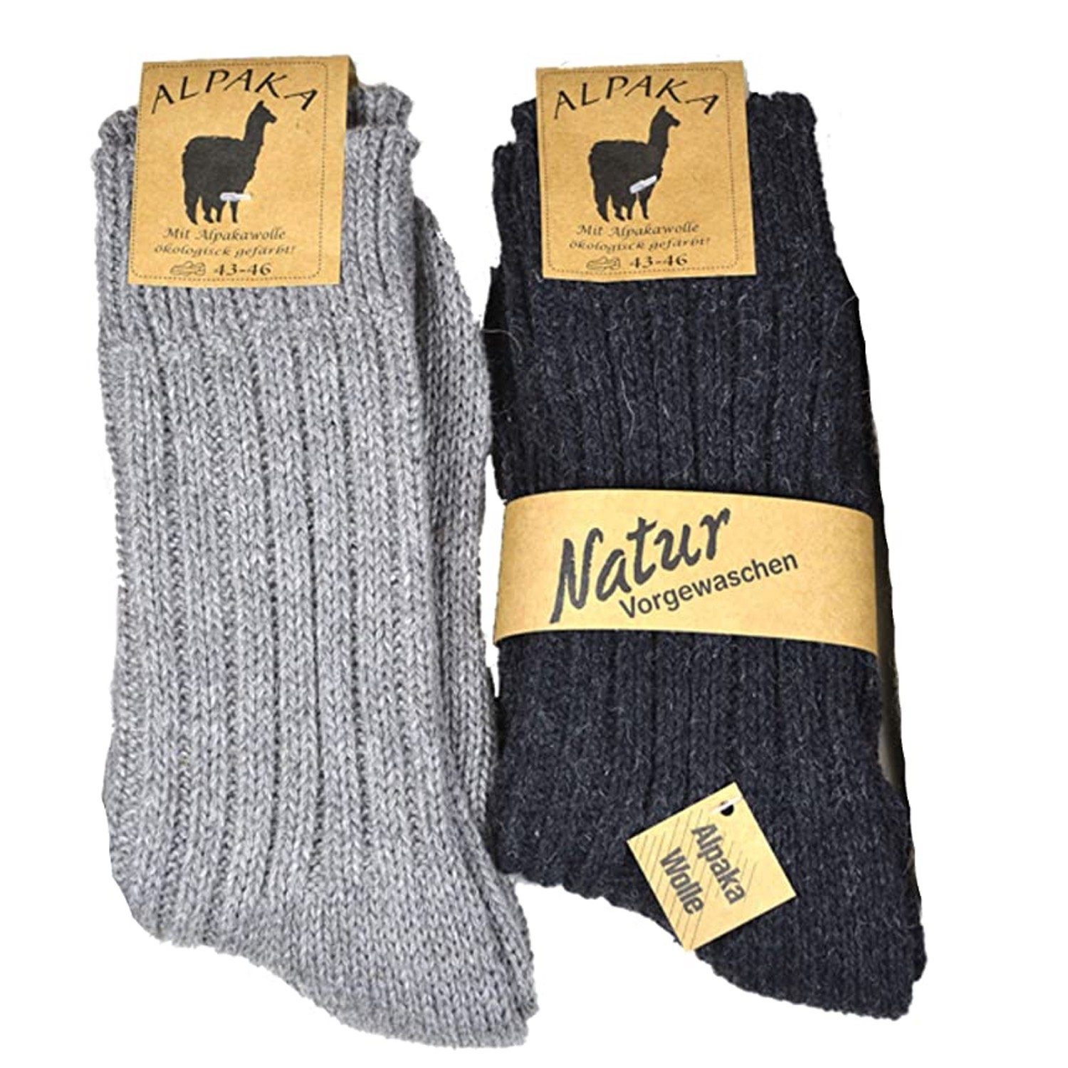 gestrickt (2-Paar) Socken Wollsocken Alpaka underwear wie Cocain grau-schwarz selbst Socken Stricksocken