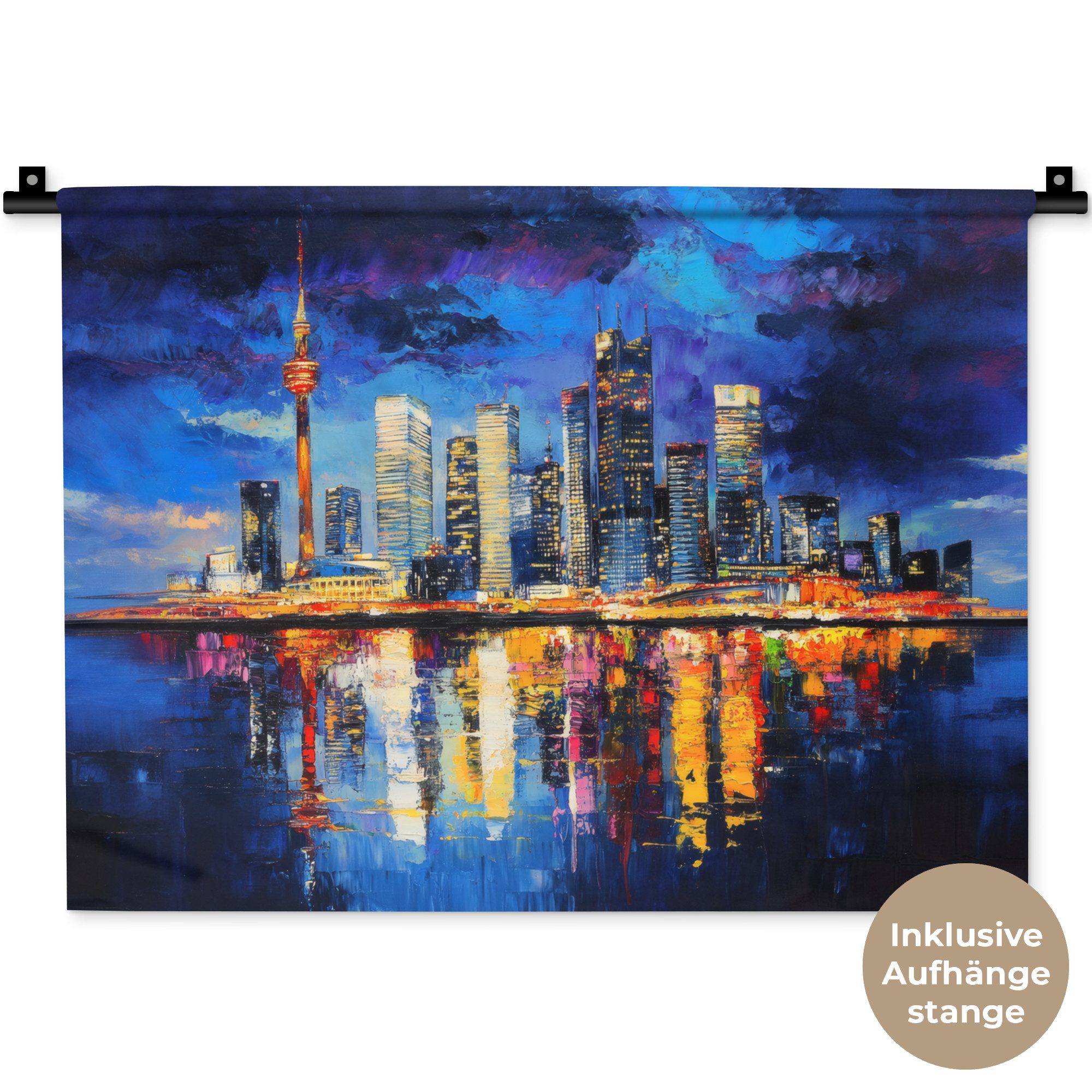 MuchoWow Wandteppich Skyline Toronto - Modern - Stadtlicht - Blau, Rechteckig, Höhe: 3 mm, Wanddeko Teppich Wohnzimmer, Schlafzimmer, 60x45 cm