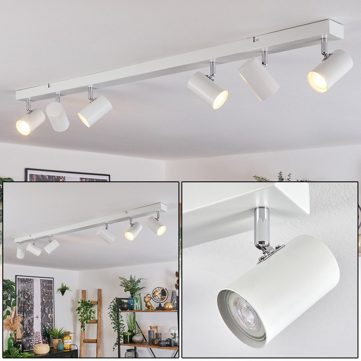 hofstein Deckenleuchte Deckenlampe aus Metall in Weiß/Chromfarben, ohne Leuchtmittel, Deckenleuchte im modernen Design mit verstellbaren Schirmen, 6 x GU10