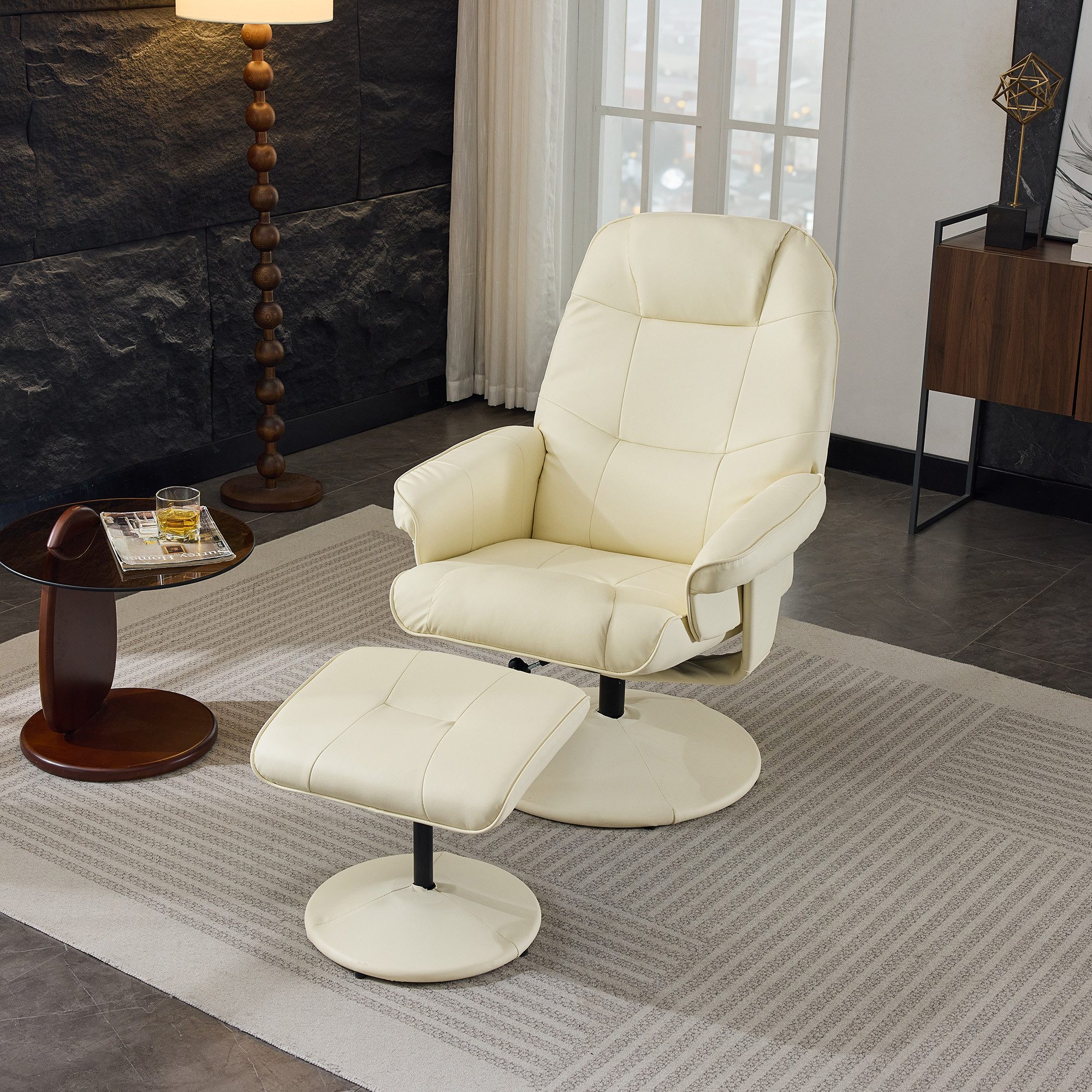 MODFU Кресла массажные Chefsessel Drehstuhl (Ergonomischer Кресла массажные mit Liegefunktion & Sitzheizung, 360° Drehbar., Relaxsessel mit Hocker), mit Relaxfunktion