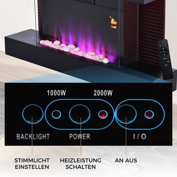 Merax Elektrokamin, Deko-Kamin mit Heizung, Wandkamin 1000/2000W mit 3D Flamme