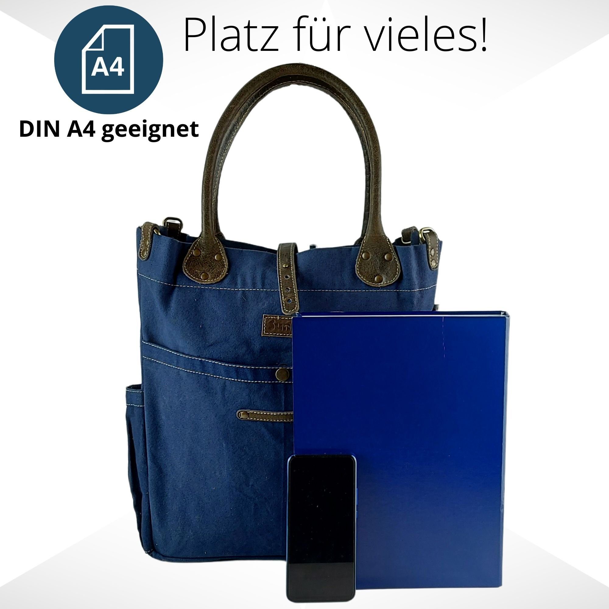 Sunsa Handtasche Damen Handtasche, Große Tasche Blau schlicht Dunkel Handgriff Leder Canvas mit umhänge dazu verstellbare Henkel, Schultertasche