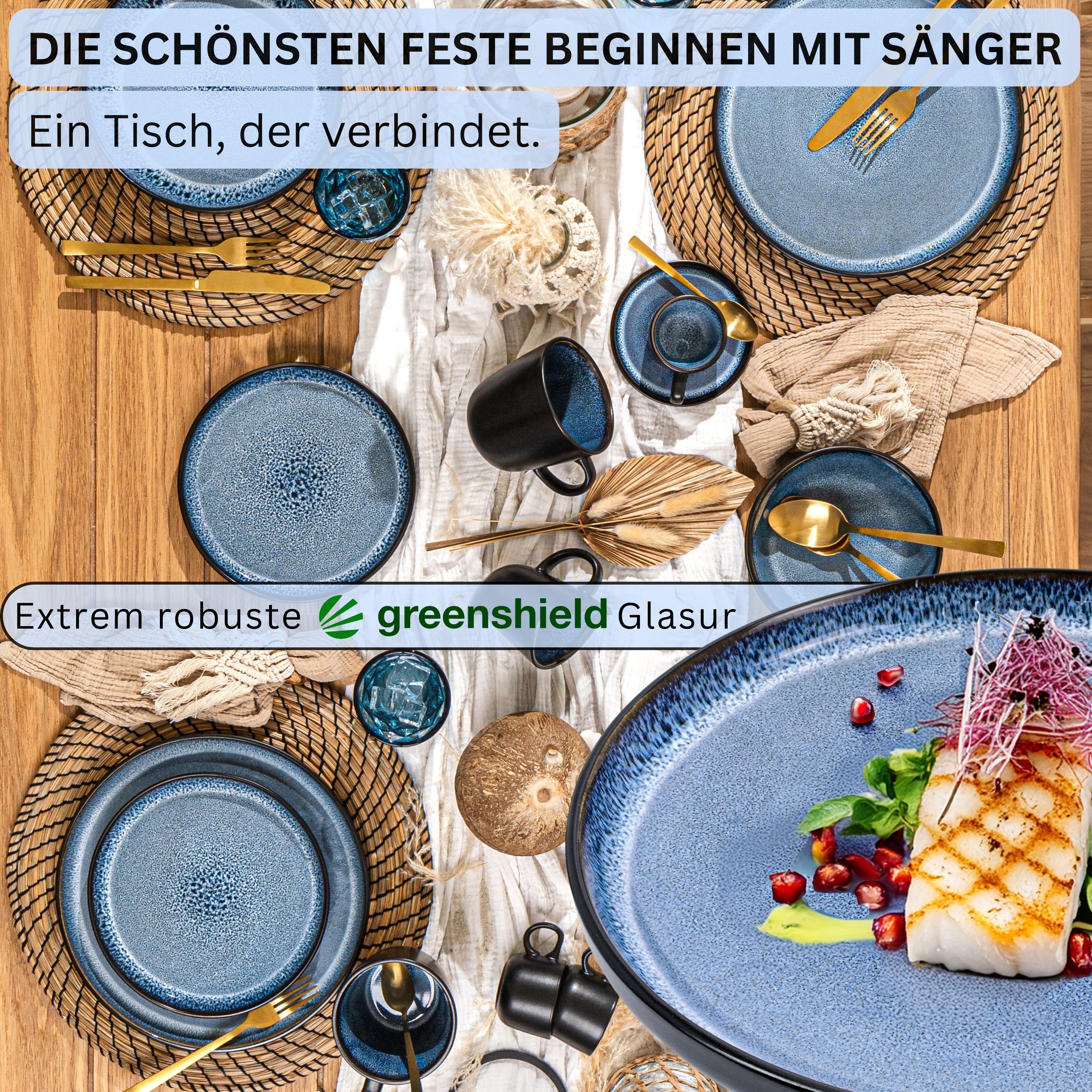 SÄNGER Tafelservice Aruba Geschirrset (30-tlg), 6 Personen, Steingut, blau mit schwarzem Rand, Handmade, Erweiterbar, VALUE COLLECTION – Bild 3 von 5