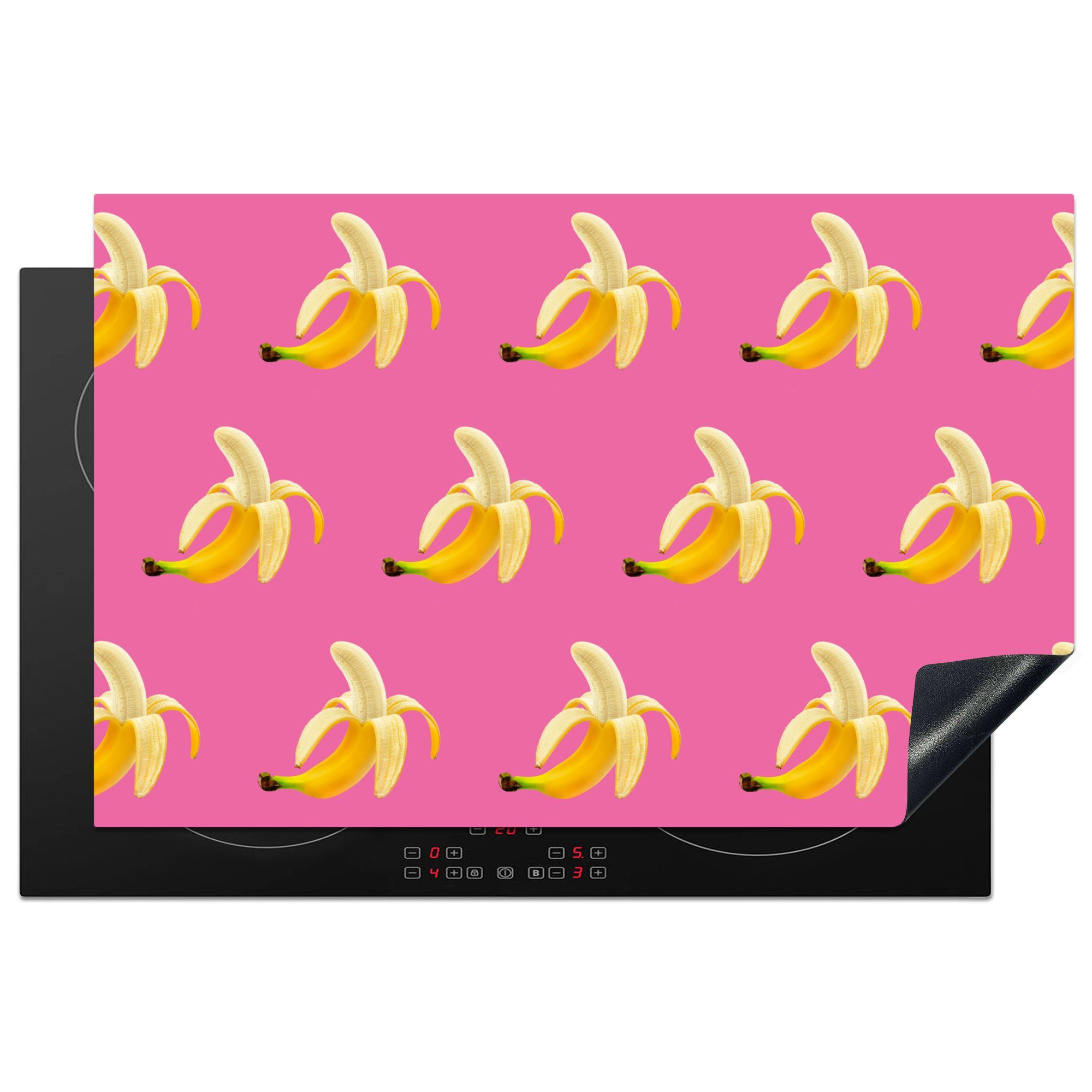 MuchoWow Herdblende-/Abdeckplatte Banane - Muster - Rosa, Vinyl, (1 tlg), 81x52 cm, Induktionskochfeld Schutz für die küche, Ceranfeldabdeckung