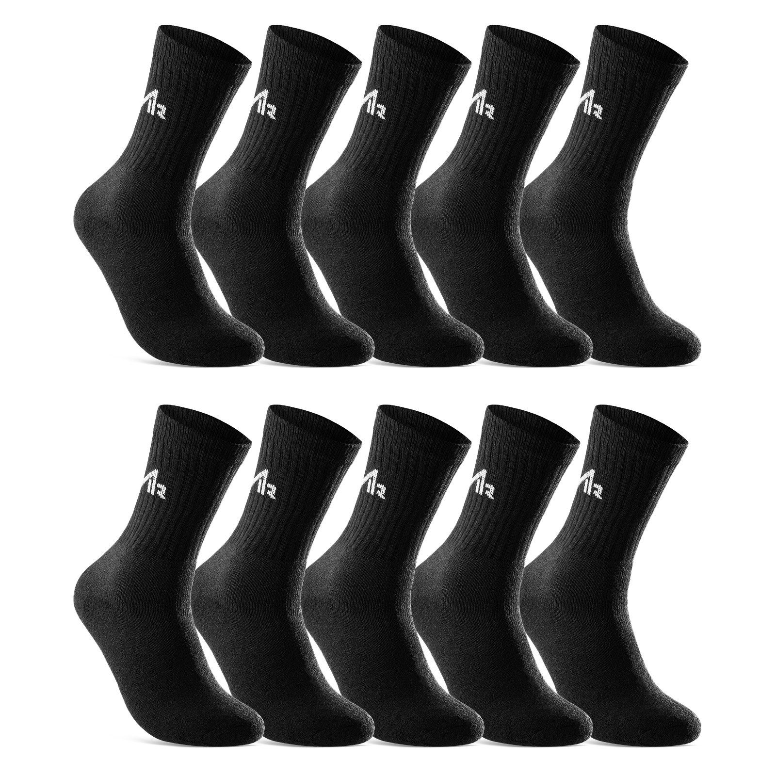 sockenkauf24 Sportsocken 10 Paar "i1R" Sport Socken Herren & Damen Socken Tennissocken (Schwarz, 43-46) mit Frotteesohle - 10300