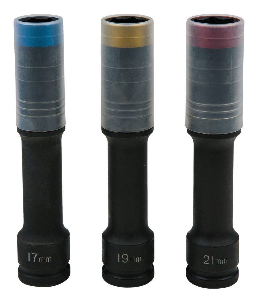 KS Tools Stecknuss SlimPOWER, 3-St., Alu-Felgen KraftSatz, extra lang, 3-teilig, 1/2", 17, 19, 21 mm