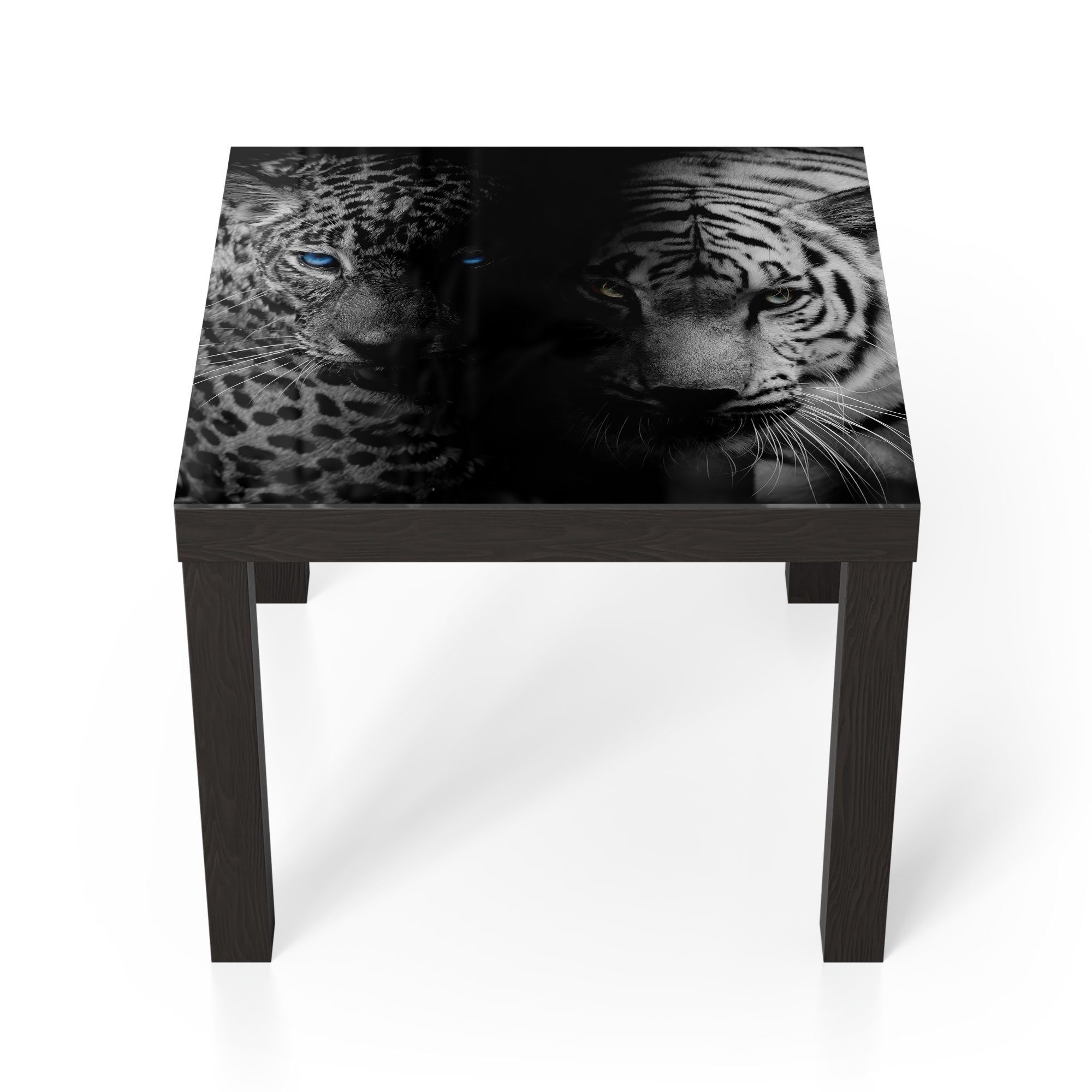 DEQORI und Couchtisch 'Leopard Glas Schwarz Tiger', modern Glastisch Beistelltisch