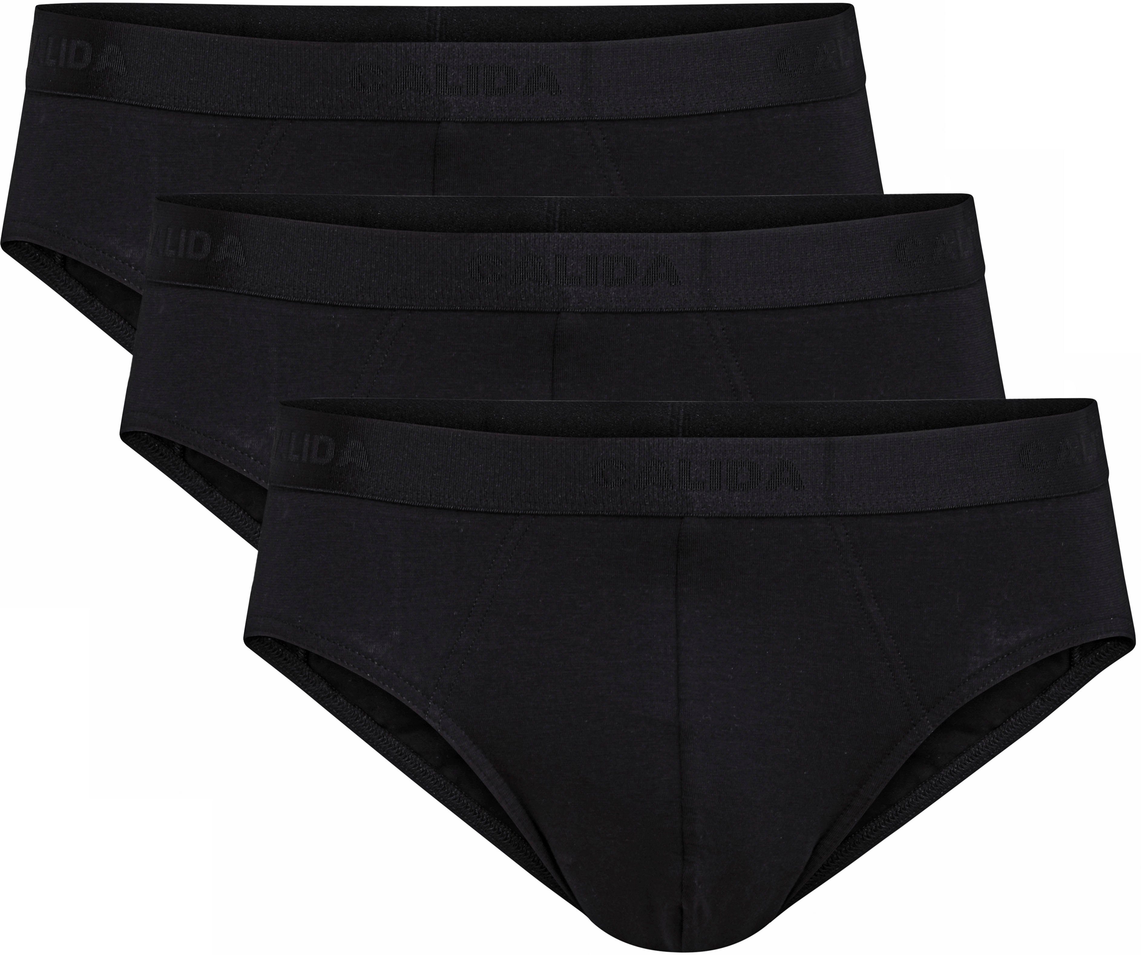 formstabile Benefit CALIDA Single Jersey-Qualität Herren-Slip Natural schwarz Pack) Slip (3er