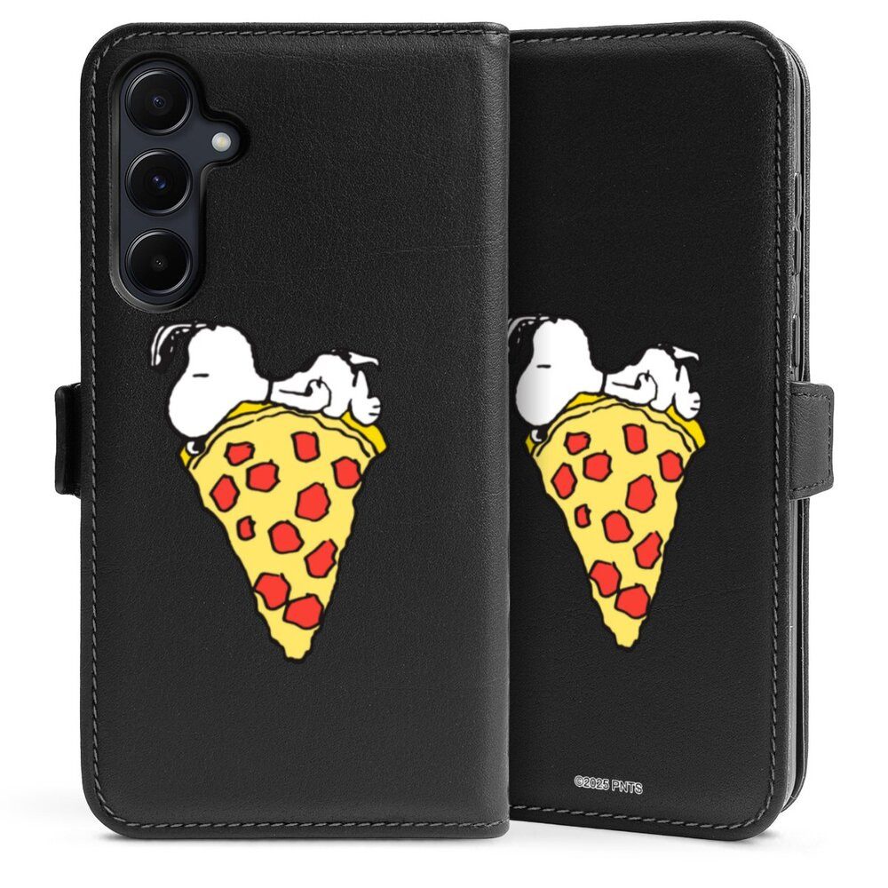 DeinDesign Handyhülle Peanuts Pizza Snoopy Snoopy Pizza Transparent, Samsung Galaxy A55 5G Hülle Handy Flip Case Wallet Cover