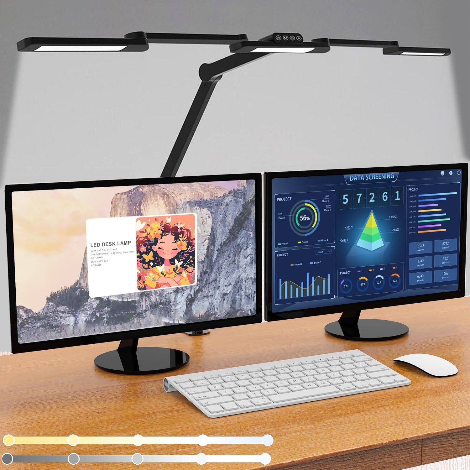 Lapamax LED Schreibtischlampe 24W 105CM Schreibtischlampe LED mit Klemmbar Monitor Lampe Lichtsensor, Automatische Dimmung, 5 Farbmodi und 5 Dimmstufen, Dimmbar Leselampe Schwenkarm Architektenlampe Bürolampe Augenschutz