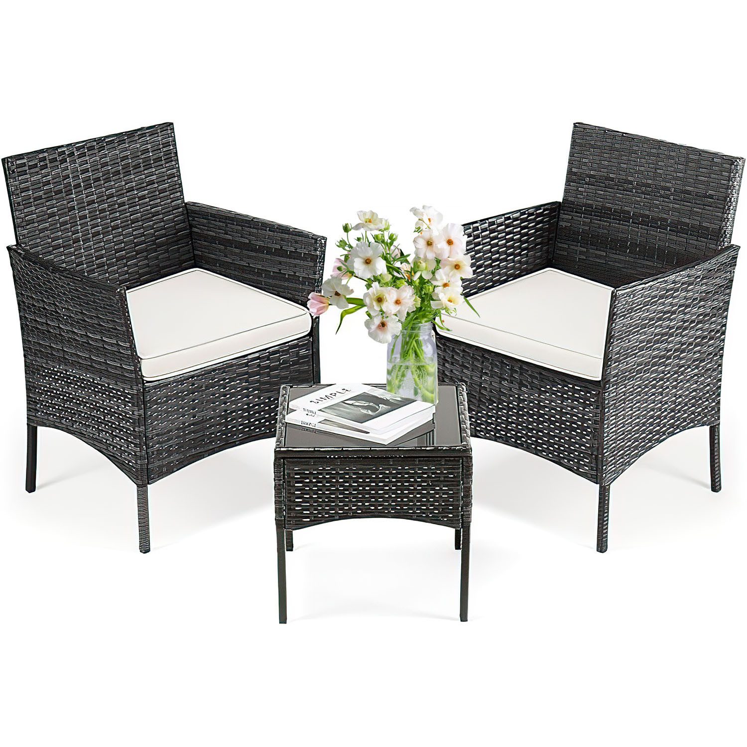 SURFOU GartenloungeSet Gartenmöbel Rattan Set 3teilige Balkonmöbel