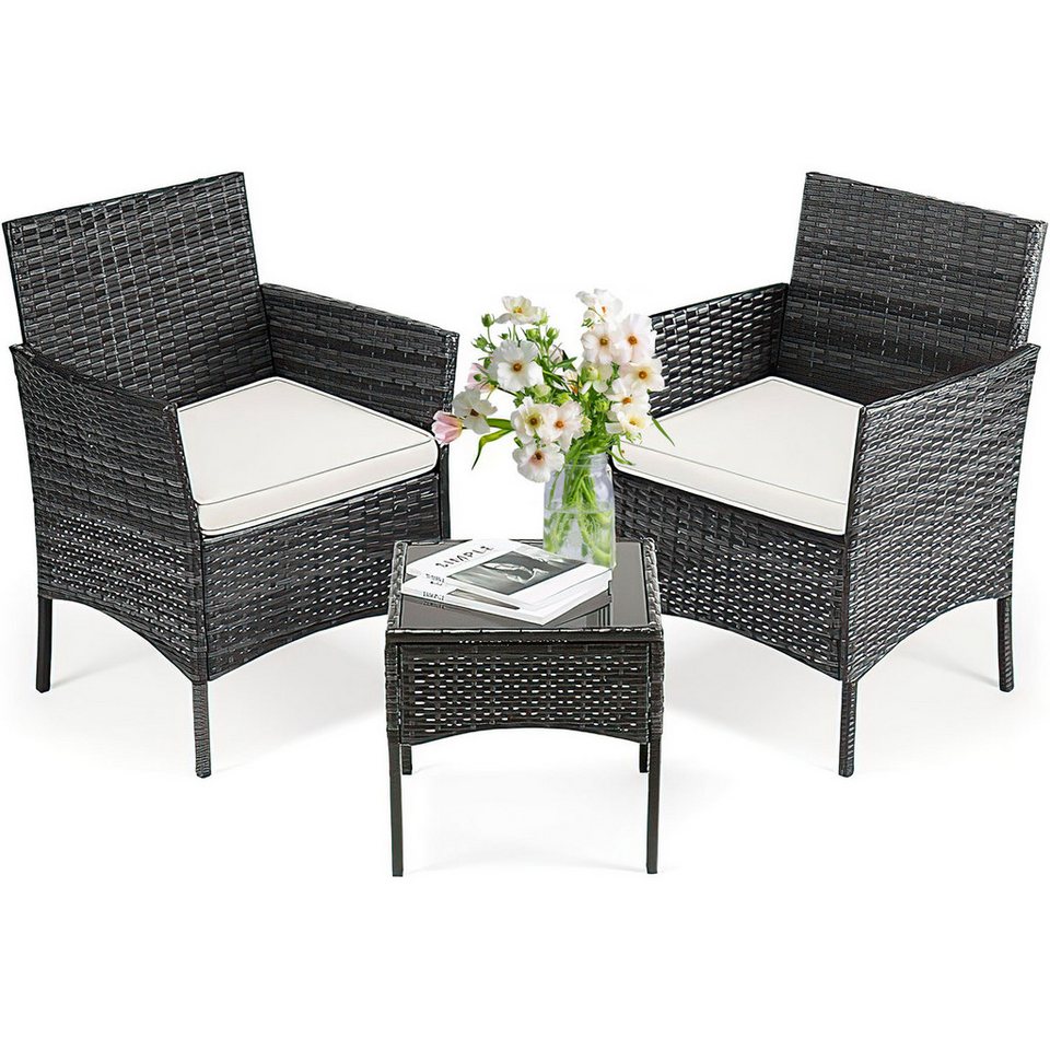 SURFOU Gartenlounge-Set Gartenmöbel Rattan Set 3-teilige Balkonmöbel ...