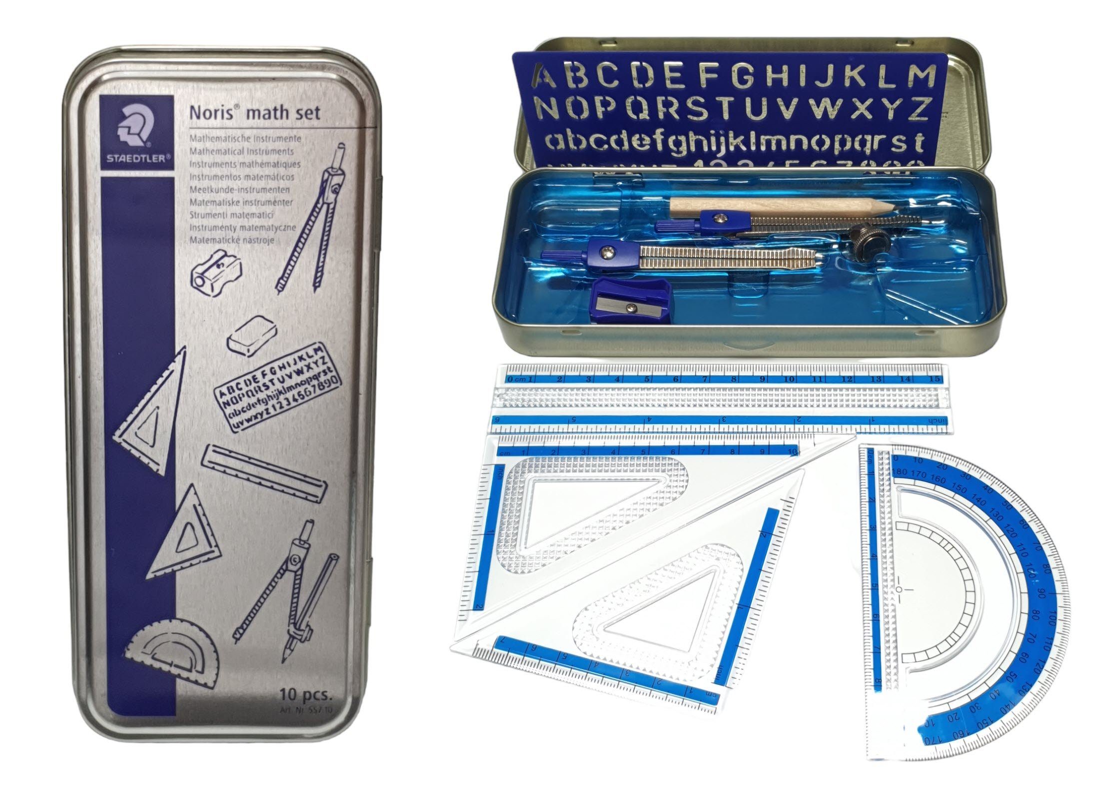 STAEDTLER Zirkel Staedtler Geometrie-Set 10 tlg. In Metallbox Math Set