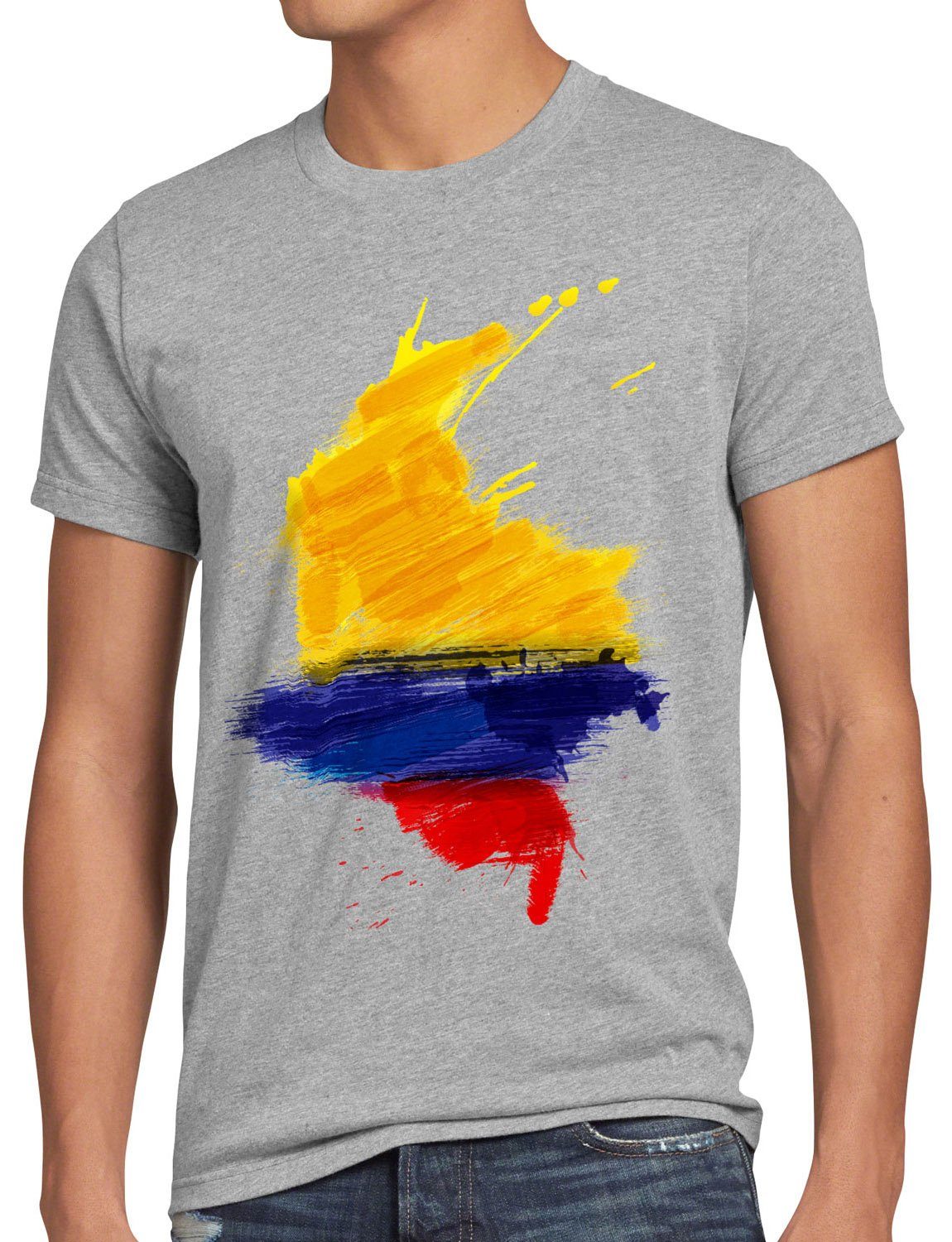 Colombia Herren style3 Kolumbien meliert Print-Shirt WM grau EM Sport T-Shirt Fahne Fußball Flagge