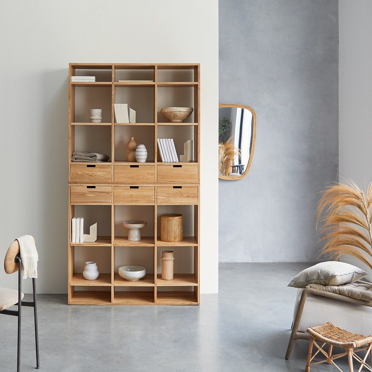 Tikamoon Bücherregal Bücherregal Miho aus Eichenholz 120×220