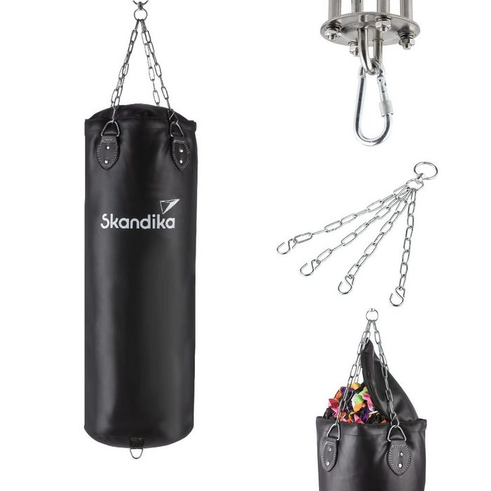 Skandika Boxsack Boxsack Schwarz Punching Bag Vierpunkt-Stahlkette mit Füllung
