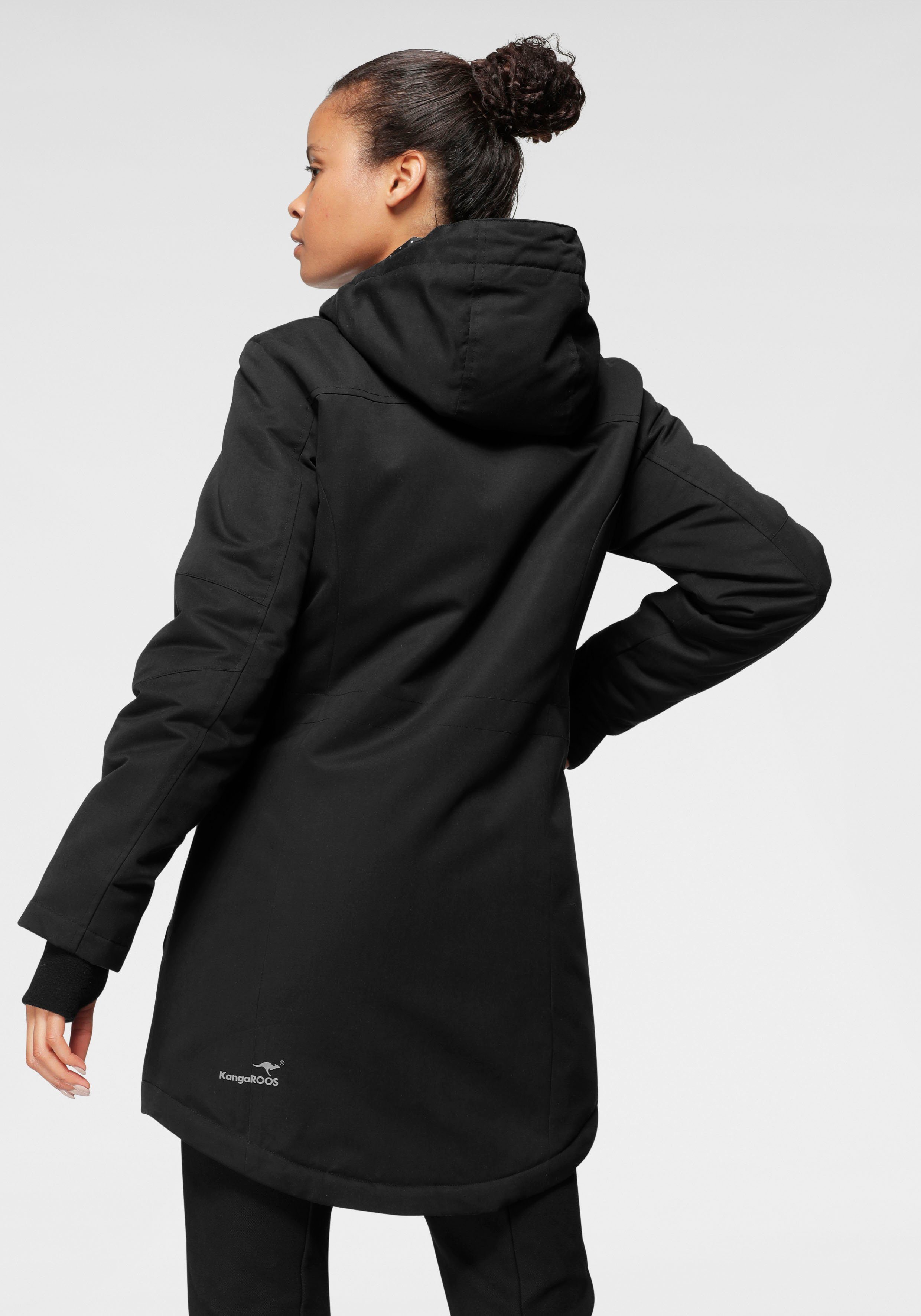 und Material) vielen 2-Wege-Reißverschluss (Langjacke nachhaltigem Taschen schwarz Langjacke aus mit KangaROOS