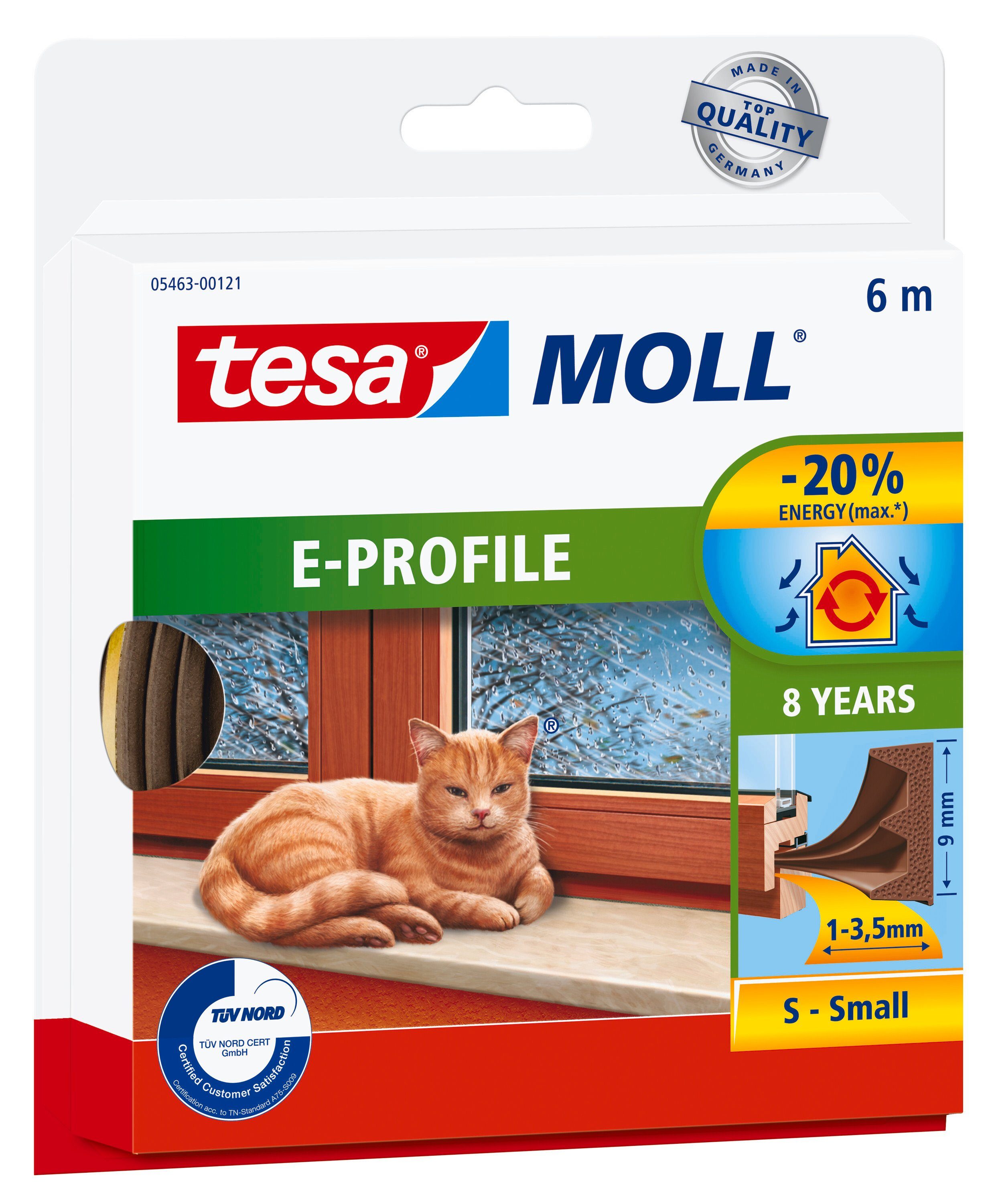 tesa Dichtungsband tesamoll CLASSIC E-Profil Fensterdichtung, (Packung, 1-St), Gummidichtung - selbstklebend & energiesparend - braun