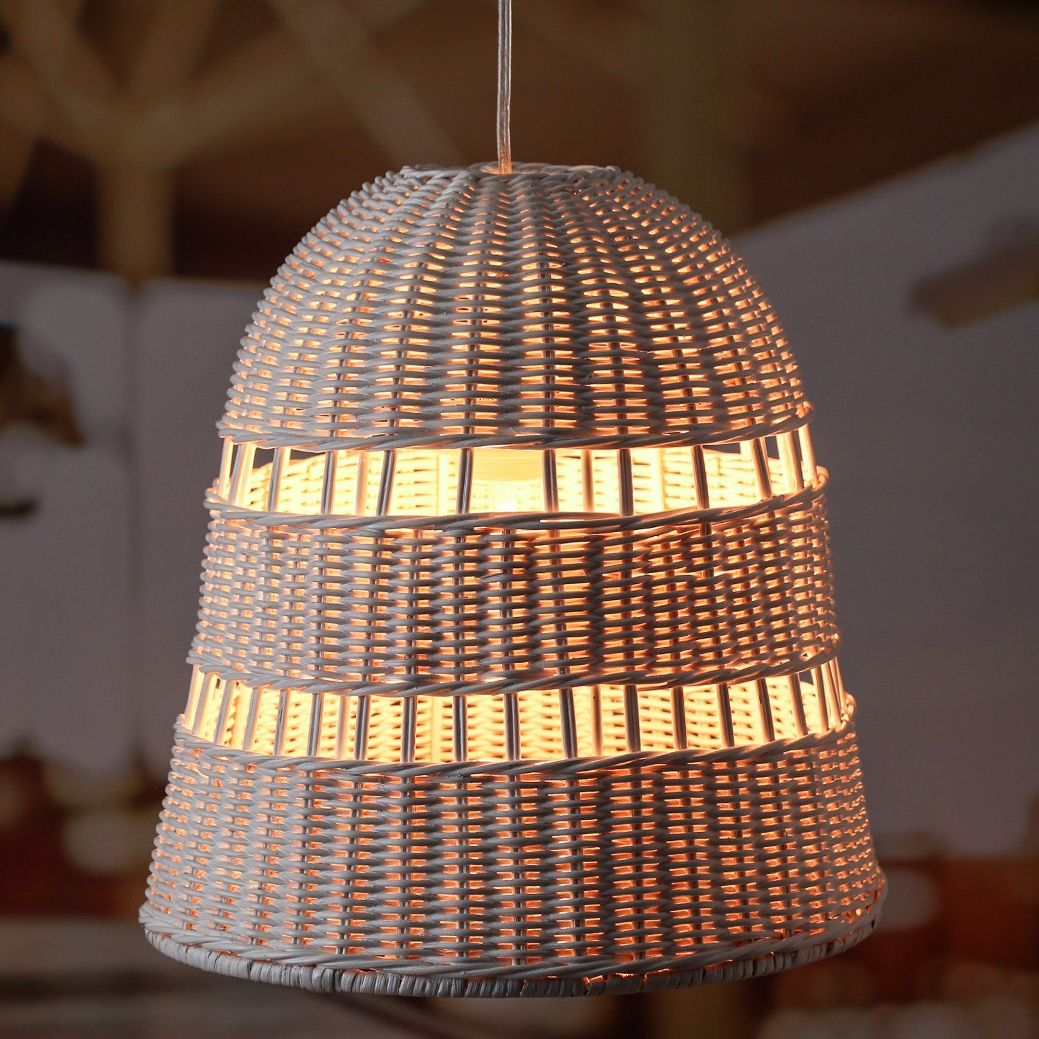 MARELIDA Deckenleuchte Lampenschirm Rattanoptik weiß H: 33cm E27 Fassung für Innen Balkon – Bild 4 von 4