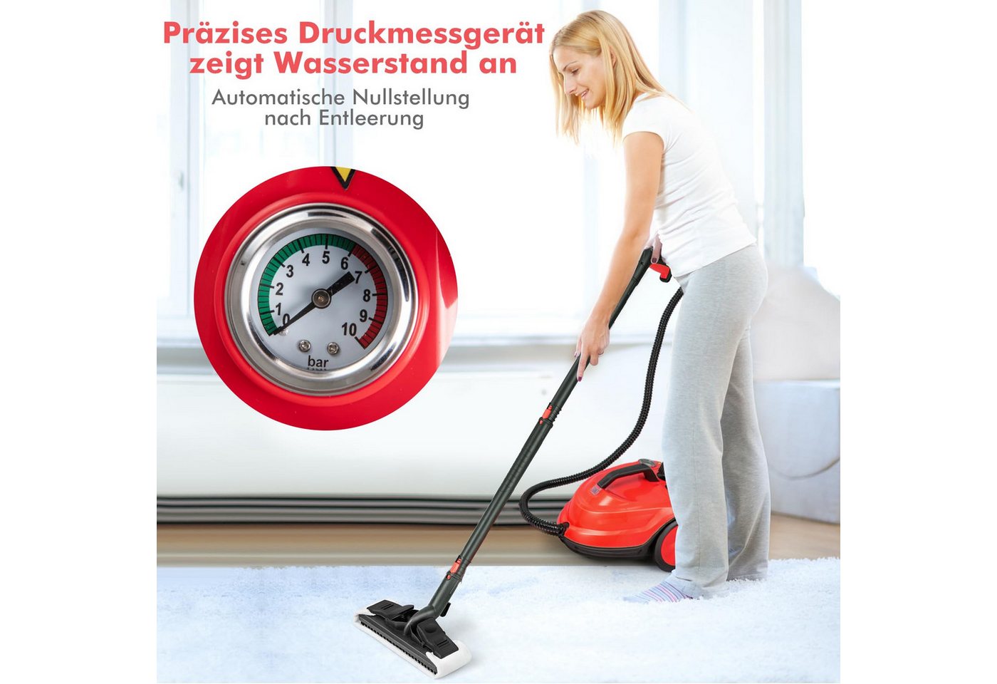 COSTWAY Dampfreiniger mit 1,8 L Tank, 13 Zubehörteile, bis 108m², 2000,00 W