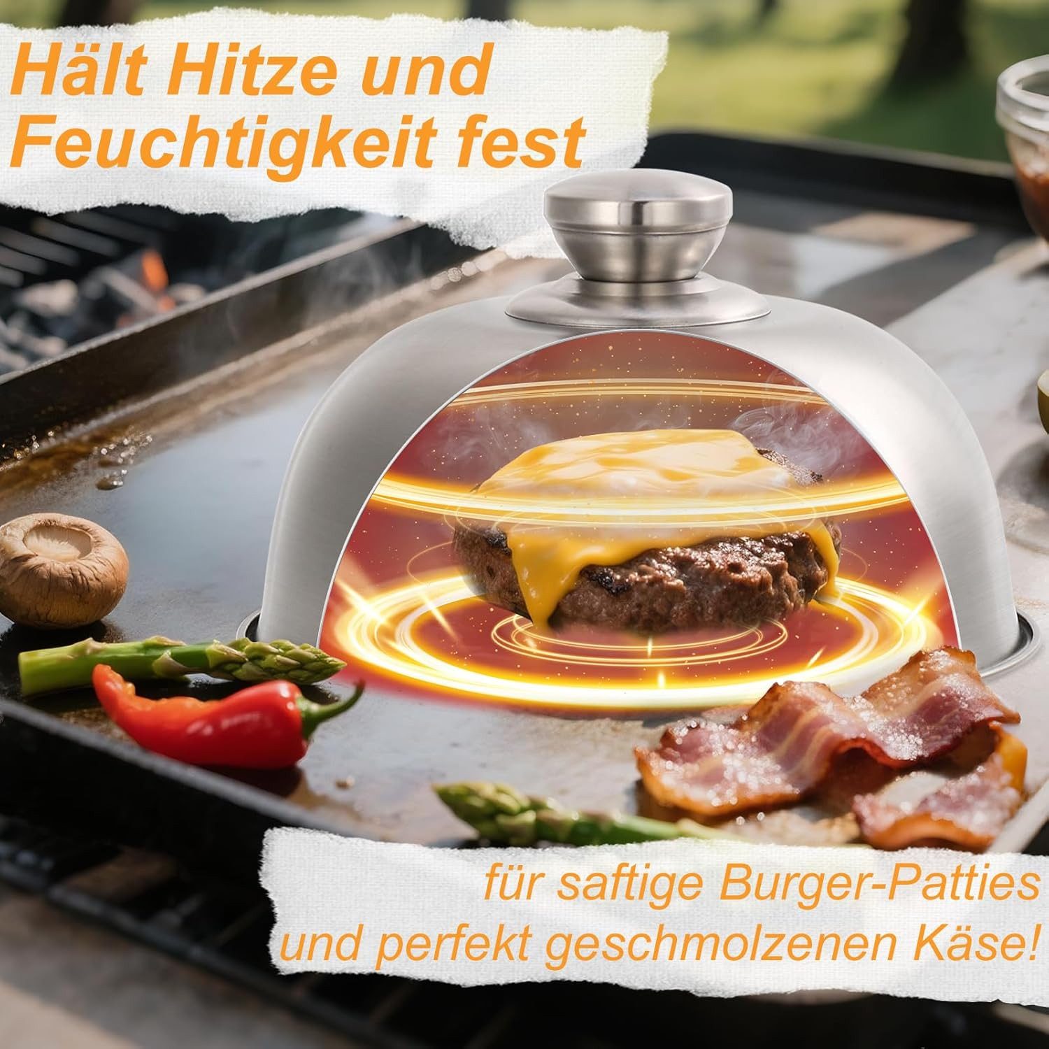 BlingBin Burgerpresse 8-teiliges Smash Burger Set aus Edelstahl, Burger Grill Set (8 St), Edelstahl 304, Inkl. Burgerpresse,Burgerglocke,Grillspachtel&Grillzange mit Holzgriff