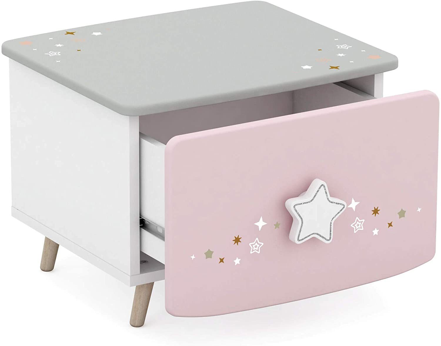habeig Nachttisch Nachtkommode Mädchen Kinderzimmer Nachttisch Nachtschrank Rosa Weiss, abgerundete Kanten