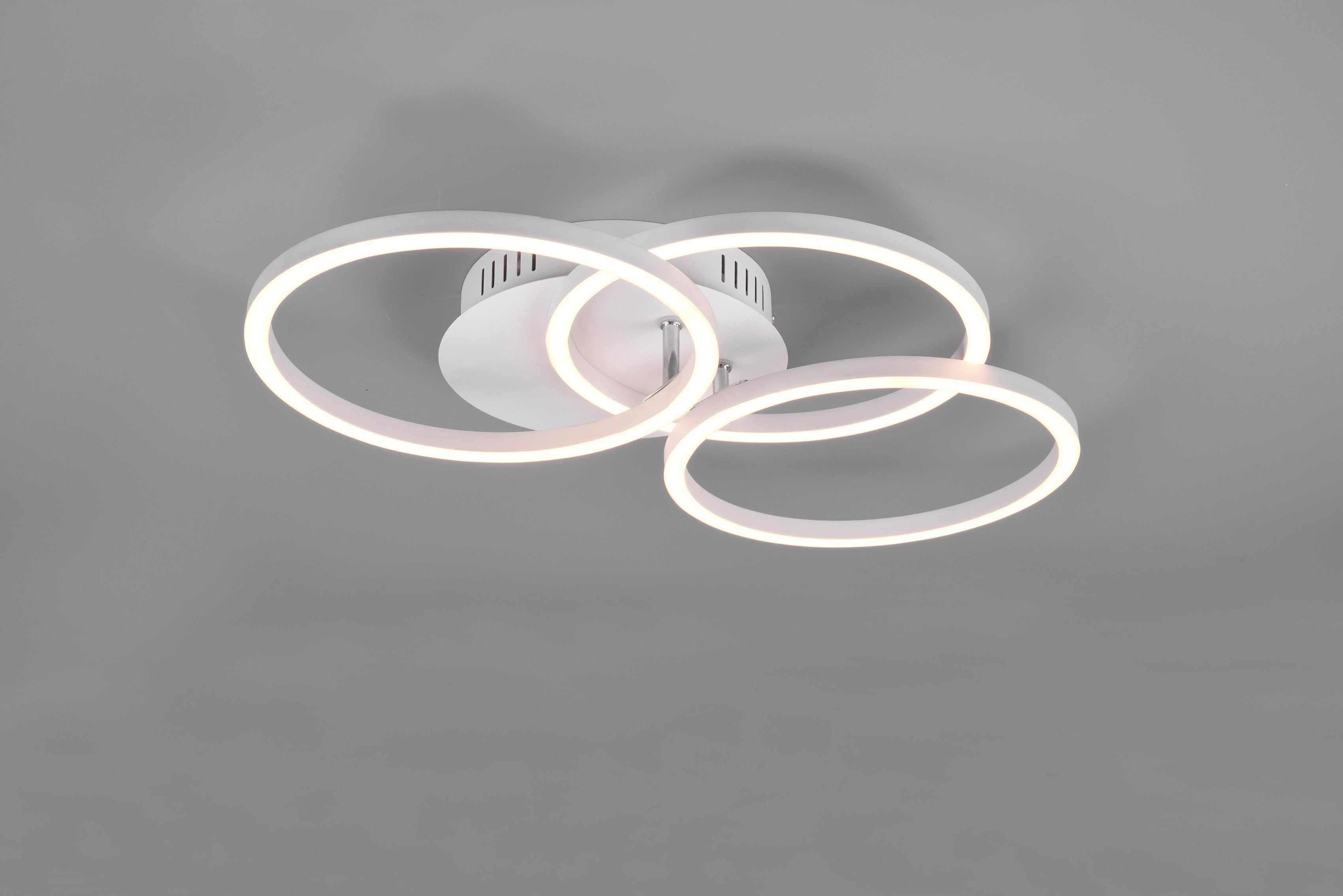 TRIO Leuchten LED / schwenkbaren mit Circle, Ringen kaltweiß, fest integriert, - Deckenlampe Nachtlichtfunktion, Memoryfunktion, weiß Deckenleuchte matt inkl. warmweiß Fernbedienung LED