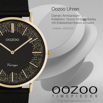 OOZOO Quarzuhr Oozoo Damen Armbanduhr schwarz Analog, Damenuhr rund, groß (ca. 40mm) Edelstahlarmband, Elegant-Style