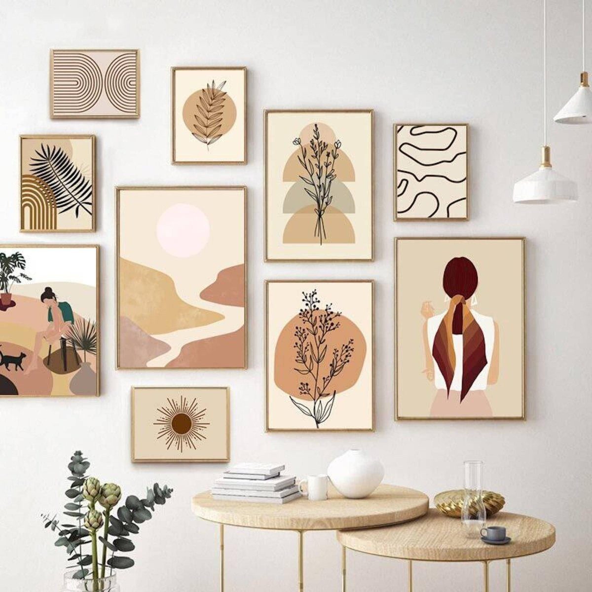 JUSTGOODMOOD Poster Boho Linien Abstrakt Botanik Bilder Wohnzimmer Wandbilder Schlafzimmer, 9 (1 St)