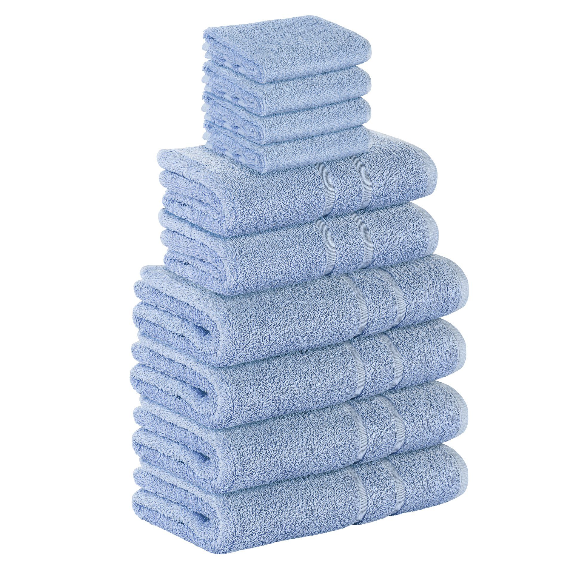 StickandShine Handtuch Set 4x Gästehandtuch 2x Handtücher 4x Duschtücher als SET in verschiedenen Farben (10 Teilig) 100% Baumwolle 500 GSM Frottee 10er Handtuch Pack, 100% Baumwolle 500 GSM Hellblau