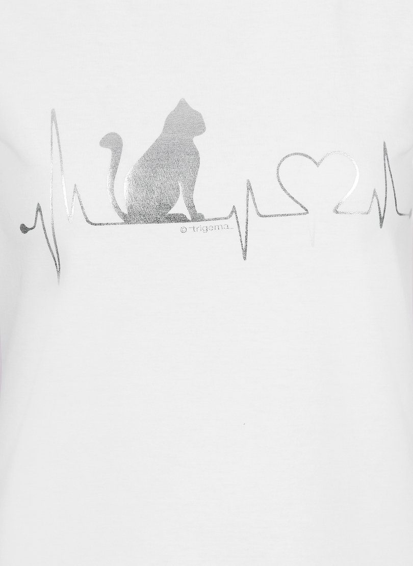 1/4-Arm mit T-Shirt weiss Trigema und Katzen-Druckmotiv TRIGEMA T-Shirt
