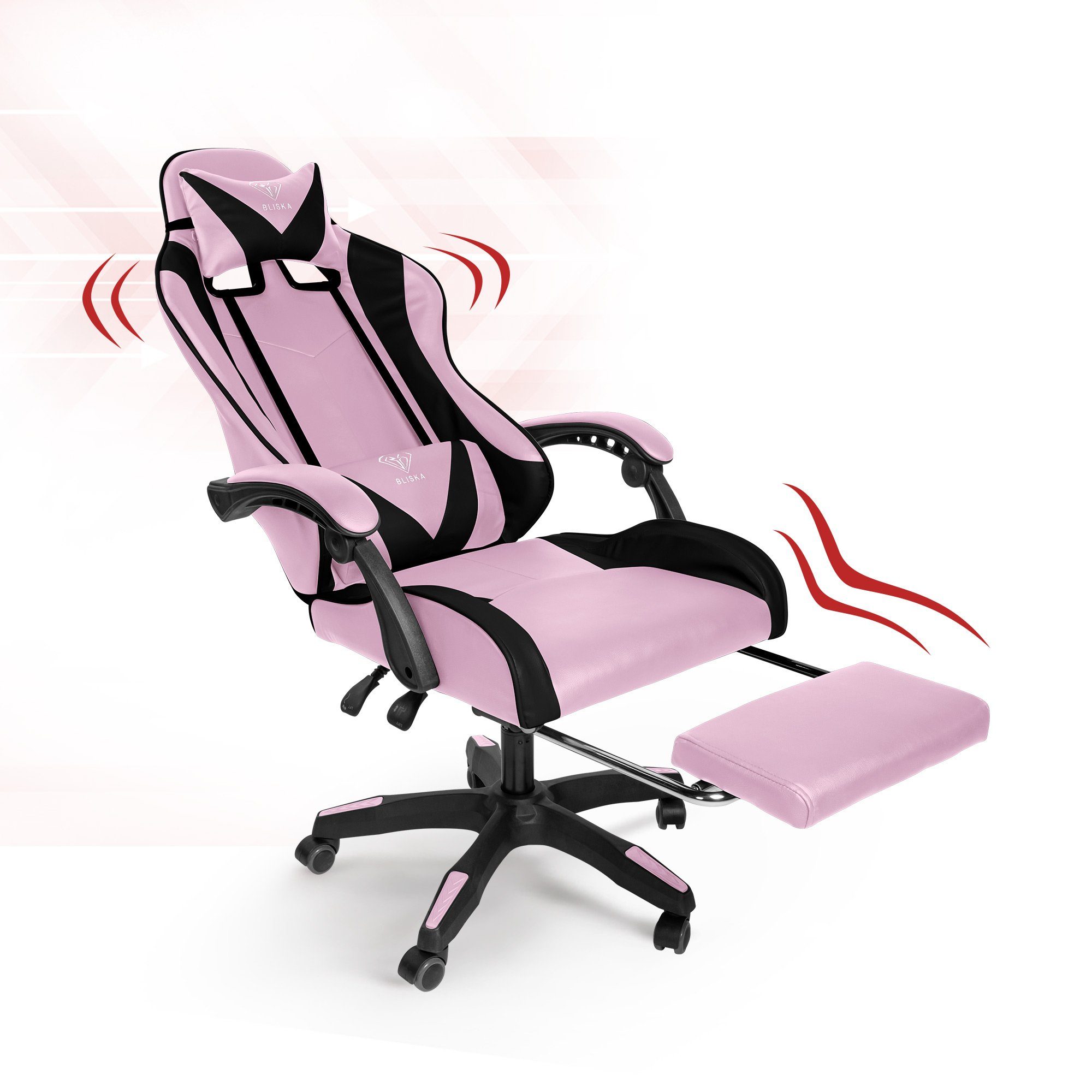 TRISENS Chefsessel Konrad Gaming Stück), Gaming Stuhl (1 Design-Armlehnen Fußstütze flexiblen mit Rosa/Schwarz Chair mit