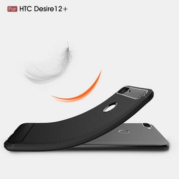 König Design Handyhülle HTC Desire 12 Plus, HTC Desire 12 Plus Handyhülle Carbon Optik Backcover Grau