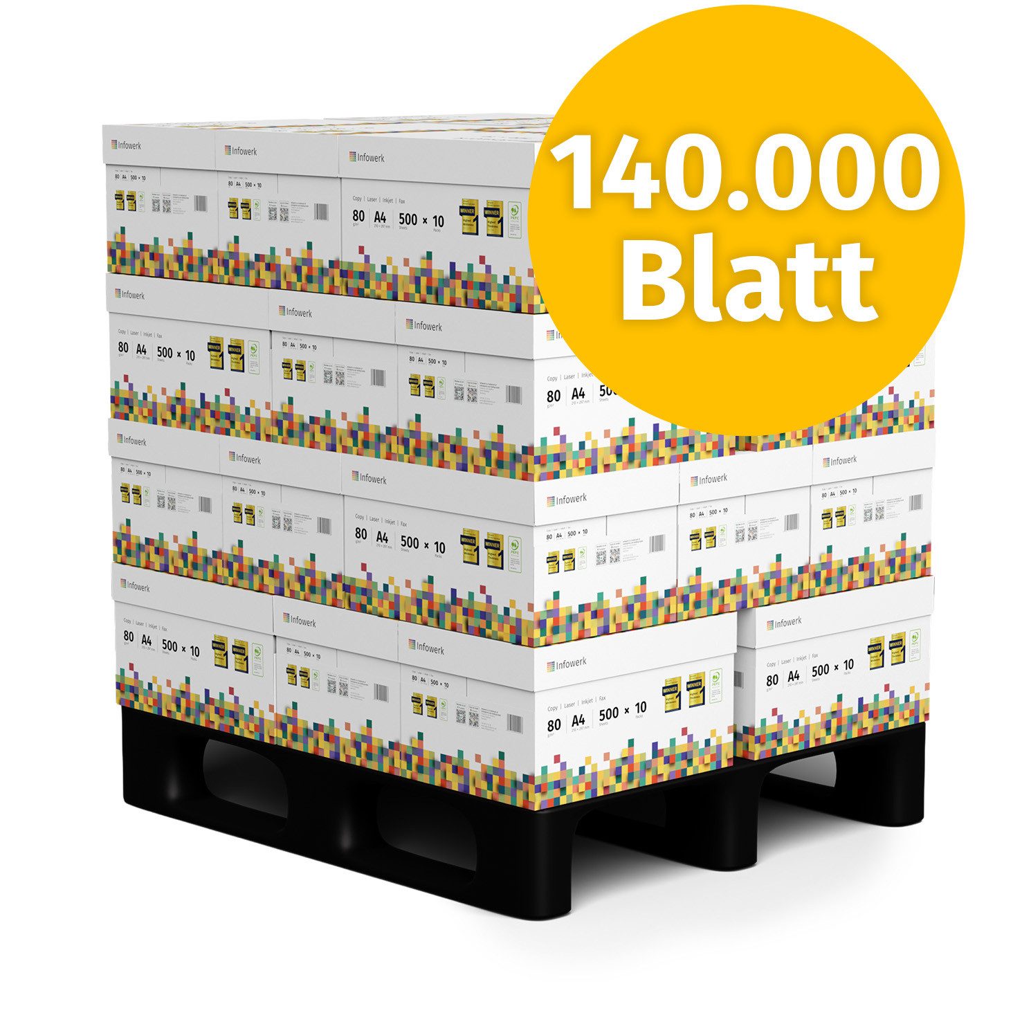 Infowerk Druckerpapier Kopierpapier 140000 Blatt A4 80g Premium Weiß Testsieger PEFC