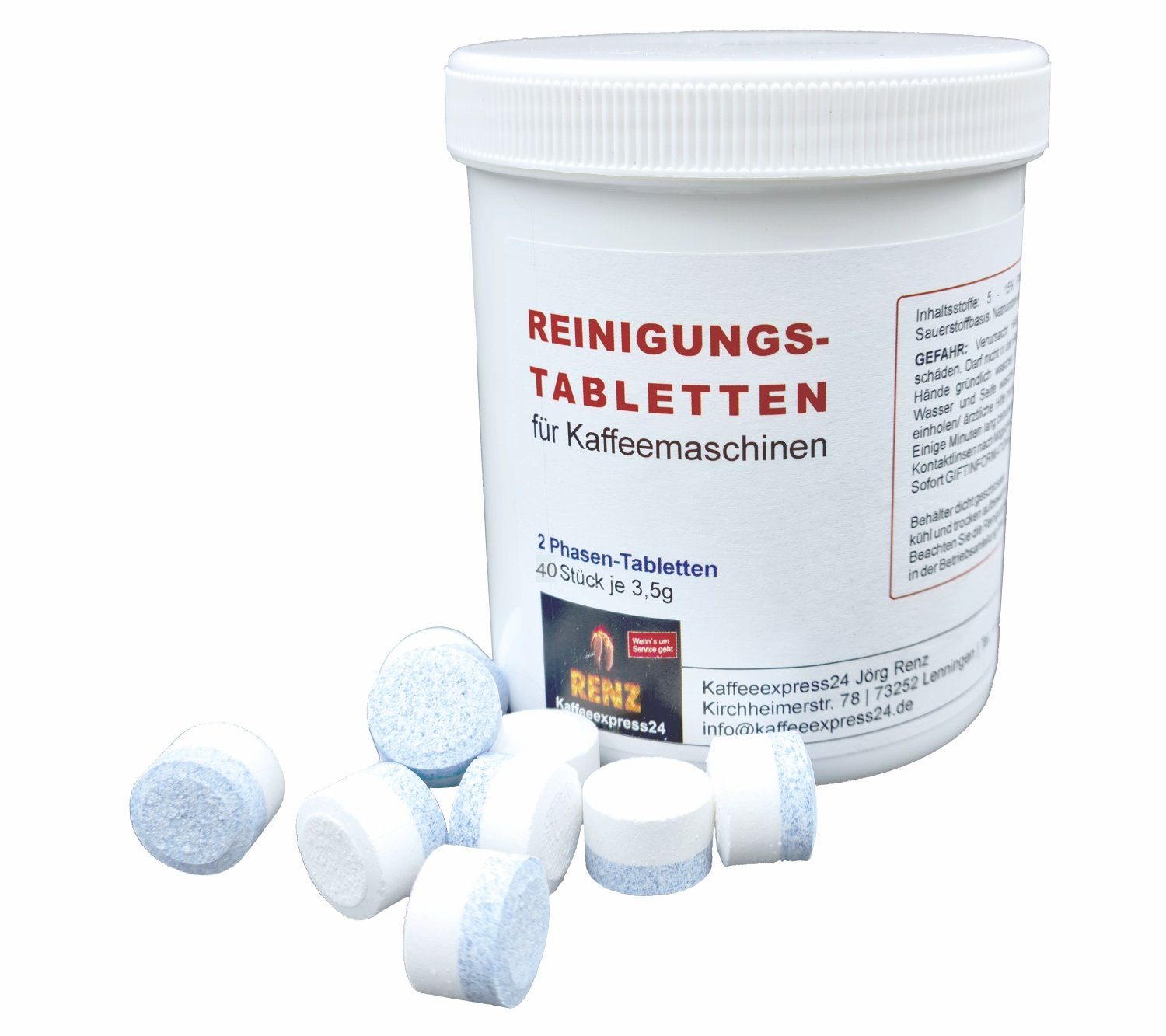 RENZ Reinigertabs 2-Phasen-Reinigungstabletten (passend für Jura Kaffeevollautomaten, [40-St. in wiederverschließbarer Dose)