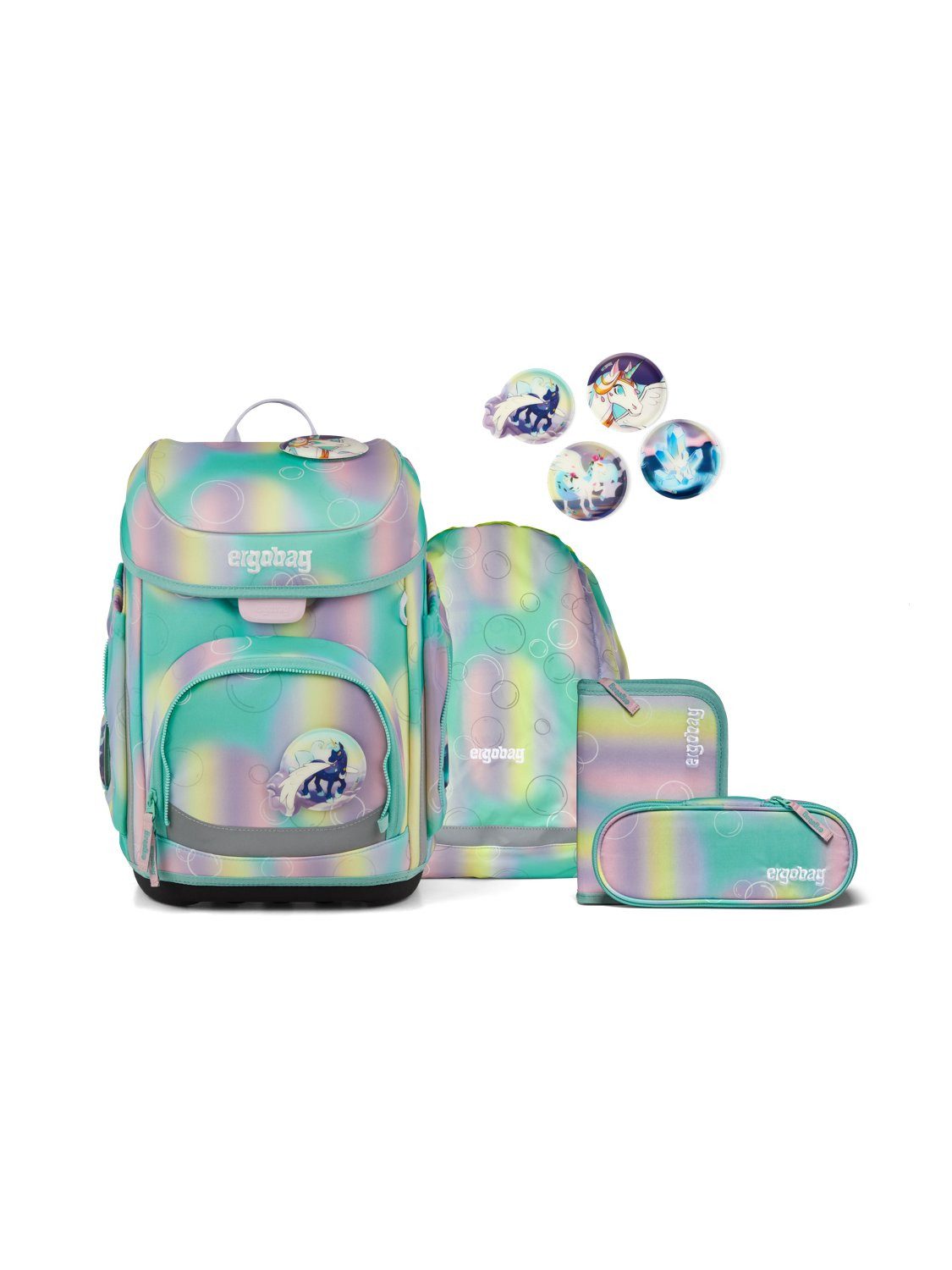 ergobag Schulranzen cubo Set (5-tlg., 5-teiliges Set), größenverstellbares Rückensystem