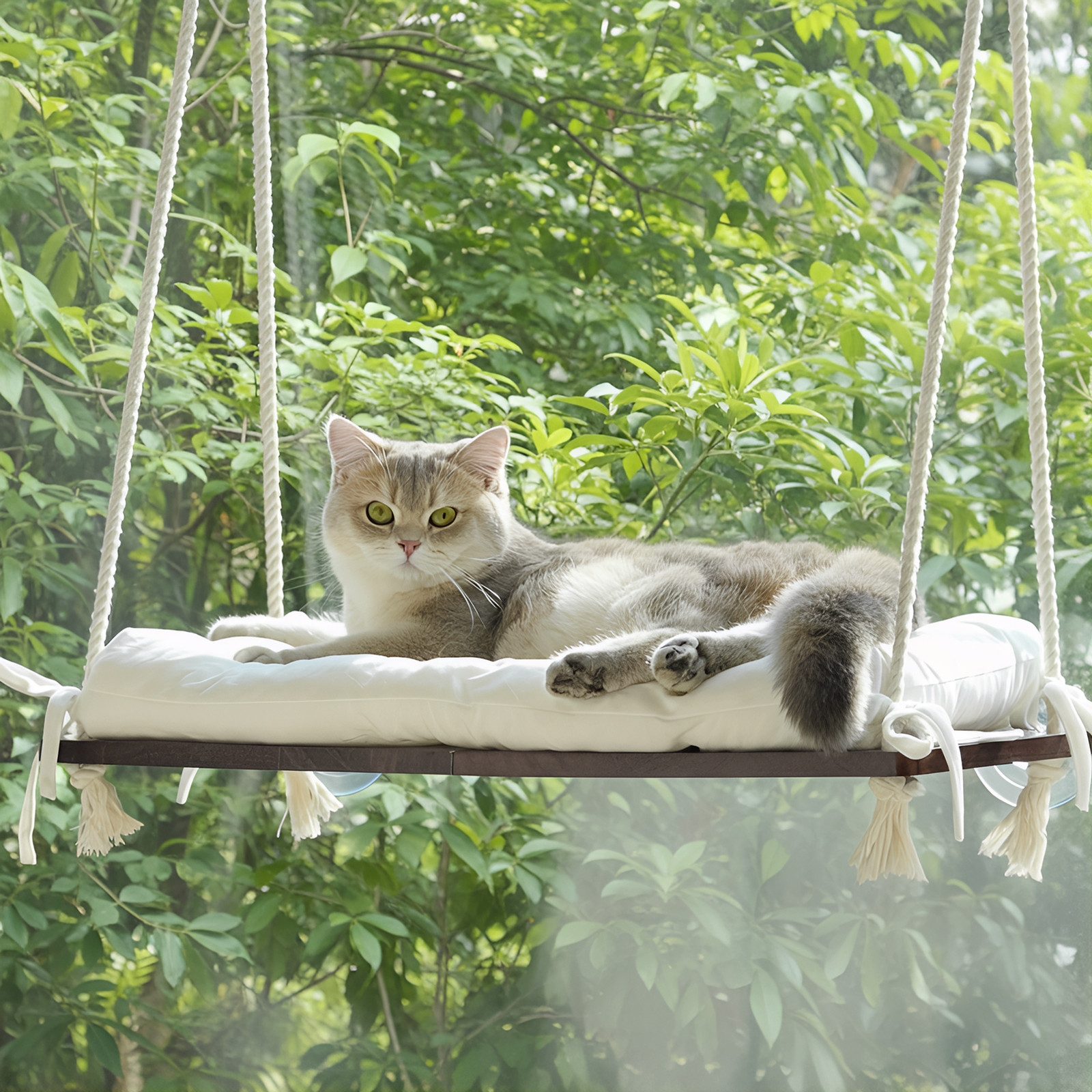 CheerPals Tierbett Fenster-Katzenhängematte aus Massivholz, starke Saugnäpfe, Polyesterfaser