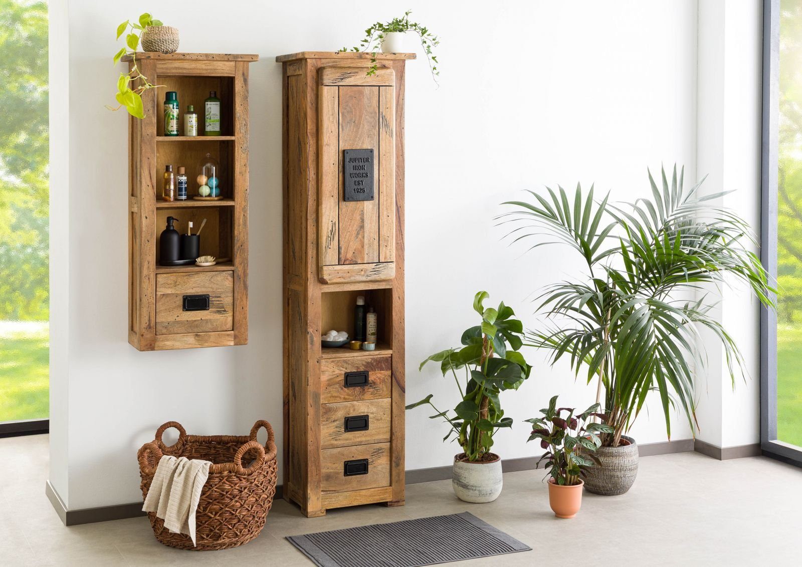 Massivmoebel24 Dreh-/Schwebetürenschrank #179 (Hochschrank Mango 50x35x195 günstig online kaufen