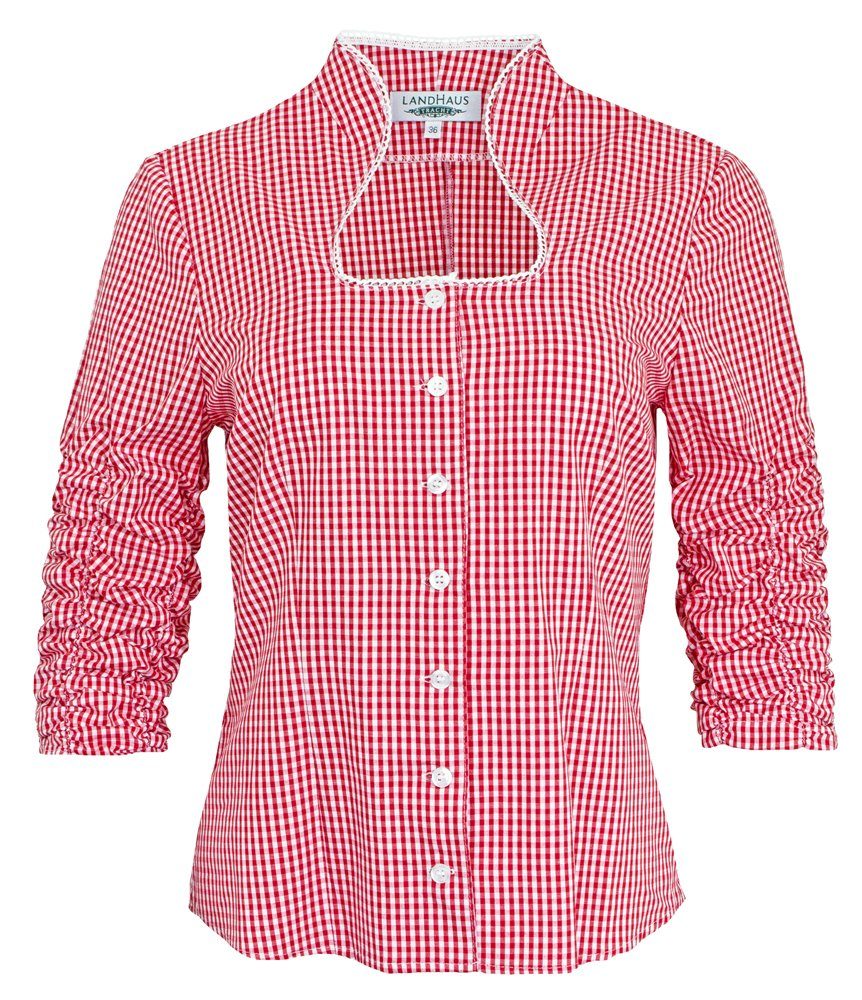 Trachtenmode Hiebaum Trachtenbluse Damen Langarm Bluse 'Nora', Rot