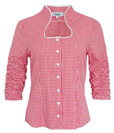 Trachtenmode Hiebaum Trachtenbluse Damen Langarm Bluse 'Nora', Rot