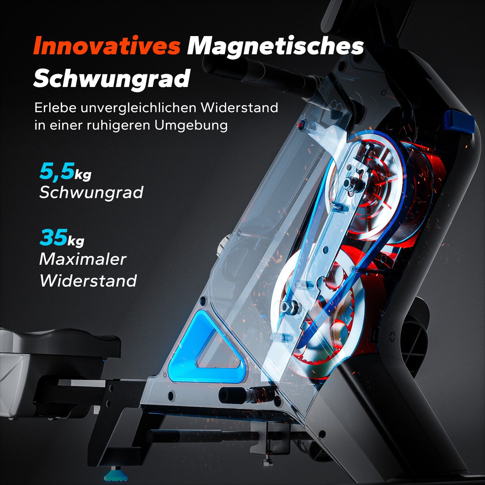 MERACH Rudergerät für Zuhause Klappbar, 16 Widerstandsstufen Rudermaschine (mit LCD-Display, leises Magnetbremssystem, Gepolsterter Sitz, mit Exklusiver Interaktiver APP und Spielen, Kinomap App-Kompatibel), Einfache Montage, Ergonomisch, Geeignet fur Ganzkorpertraining