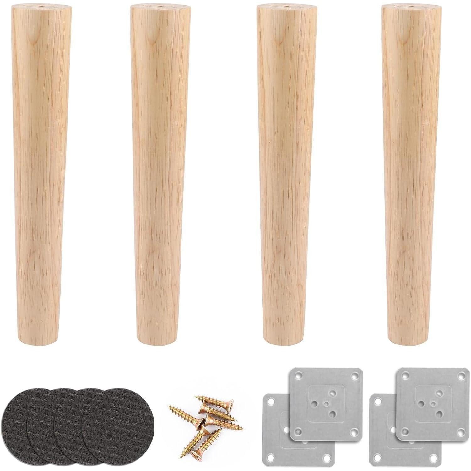 LuxusKollektion Möbelfuß Möbelfüße 4 Stück Holz Eiche Montageplatten Schrauben 30 cm