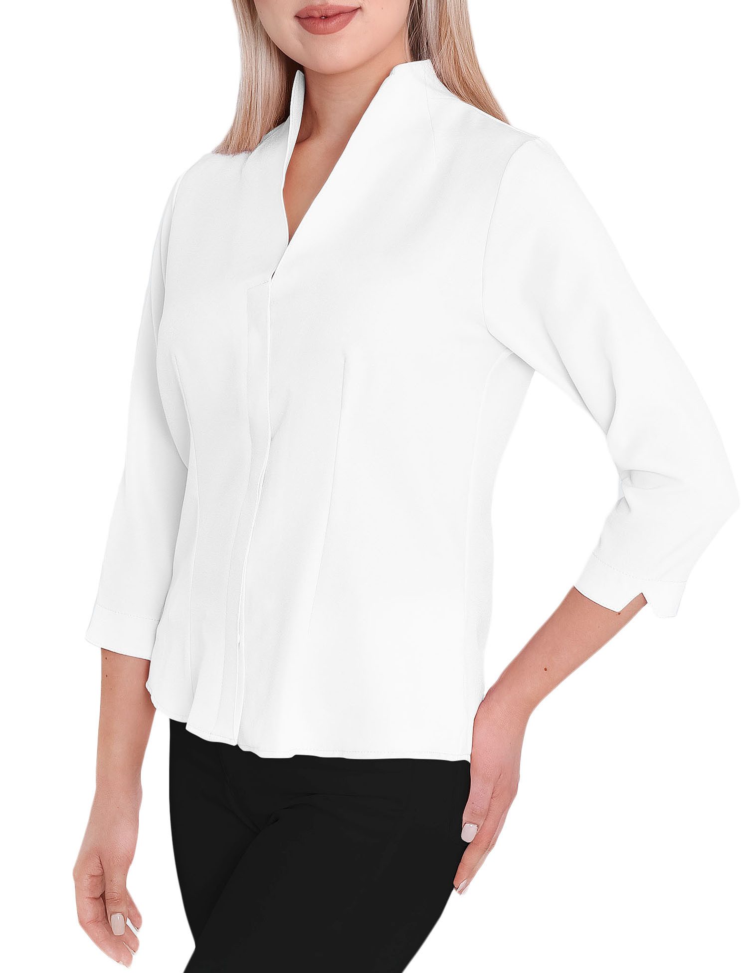 HEVENTON Klassische Bluse 3/4-Ärmel, Business-Bluse mit Kelchkragen, bügell günstig online kaufen