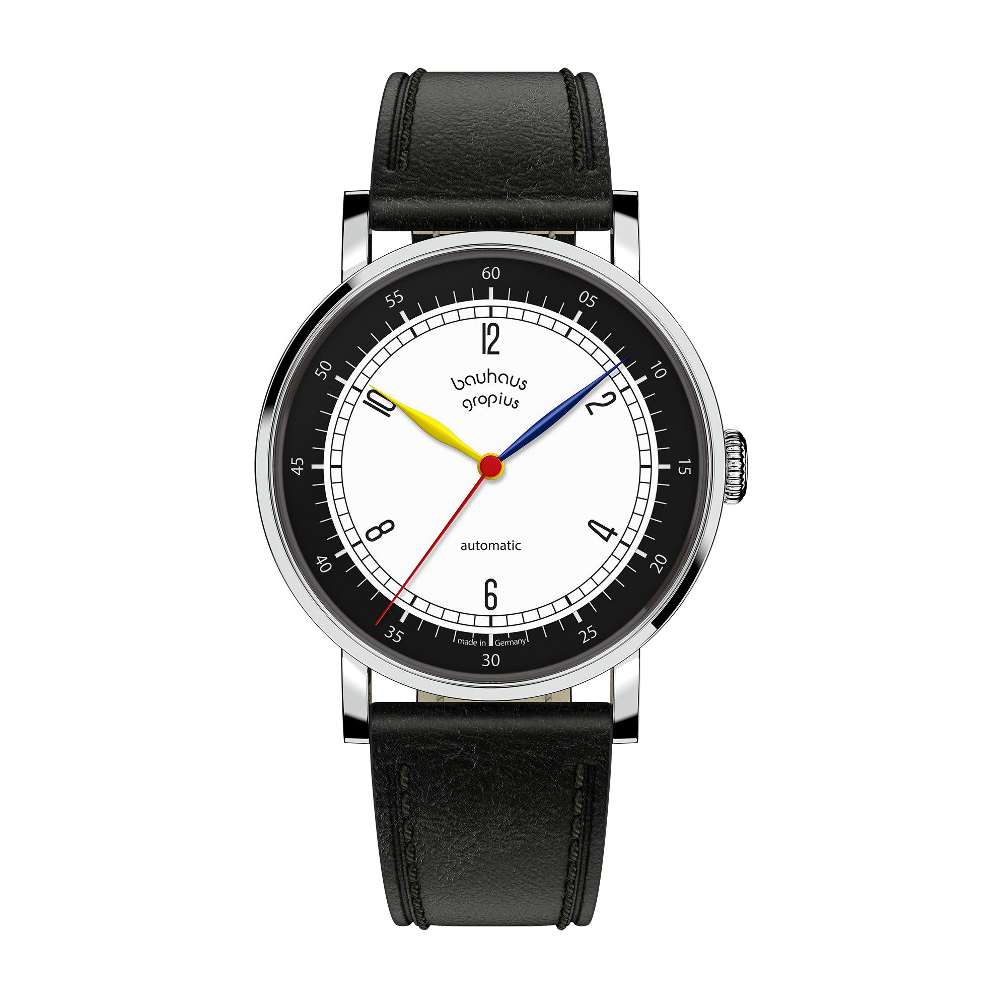 Walter Gropius Automatikuhr Made in Germany, Damenuhr, Herrenuhr, Unisex, Saphirglas - WGNA 002-04 New Bauhaus Automatik, Armbanduhr, Lederarmband, Edelstahlgehäuse, Mechanisch, Uhr, Schwarz