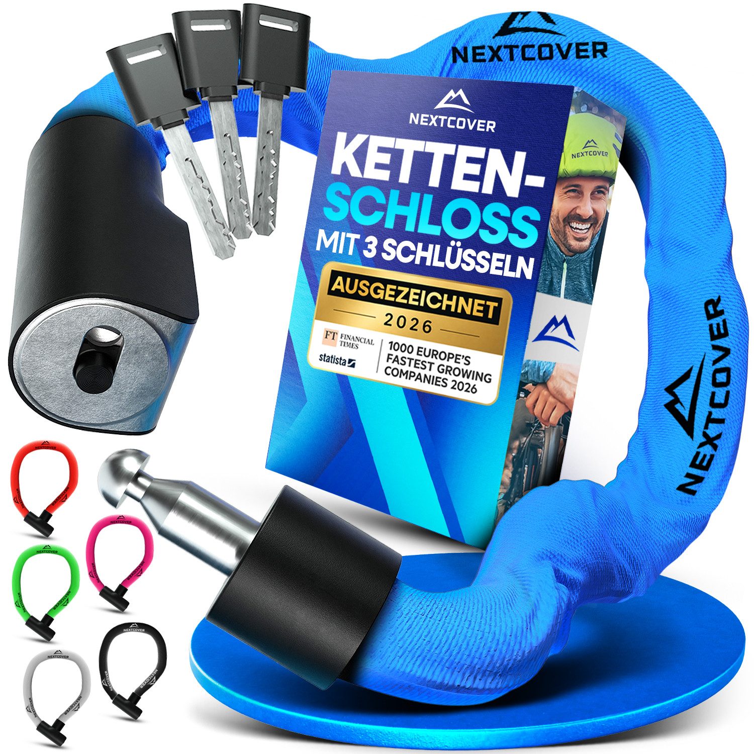Nextcover Kettenschloss NEXTCOVER® Fahrradschloss LockOne mit Zahlencode oder Schlüssel